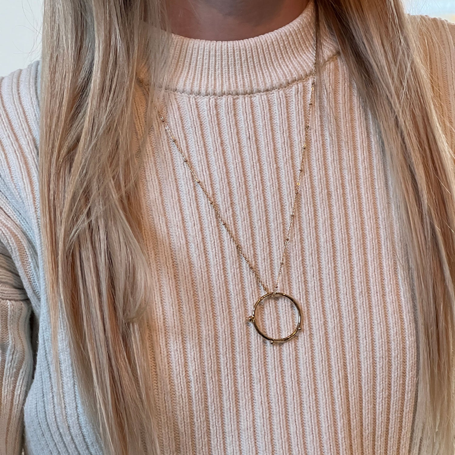 Small Dot Pendant on Long Satellite Chain Fair Trade