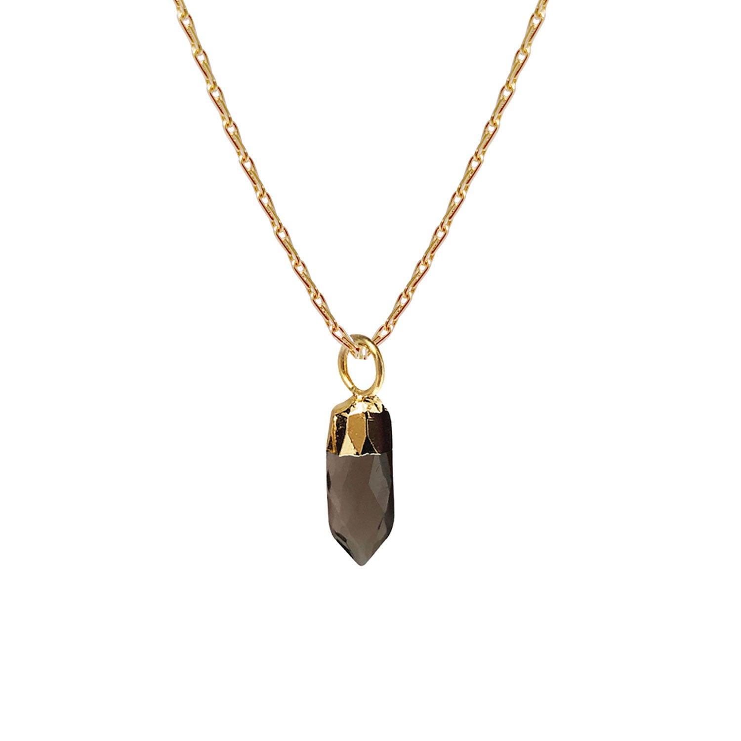 Mini Point Smokey Quartz Pendant on Mini Torsade Chain