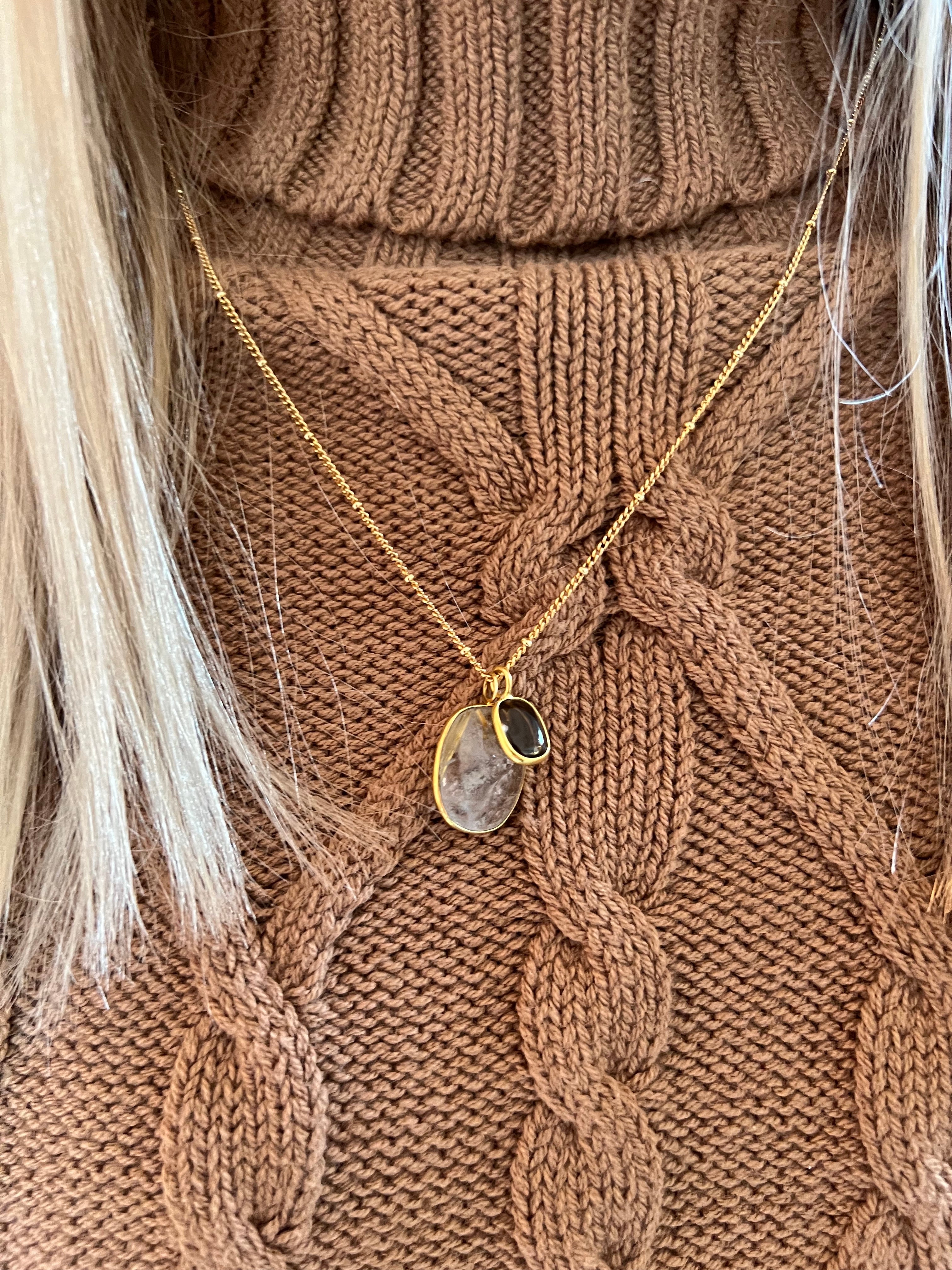 Golden Rutil Quartz Duo pendant with Smokey Quartz