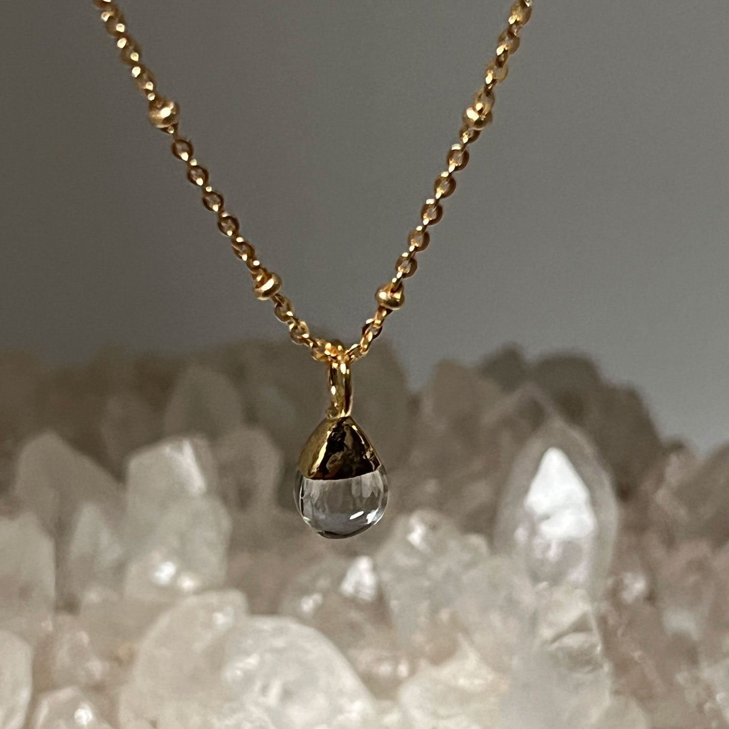 Smooth Rock Crystal Drop on Short Satellite Chain