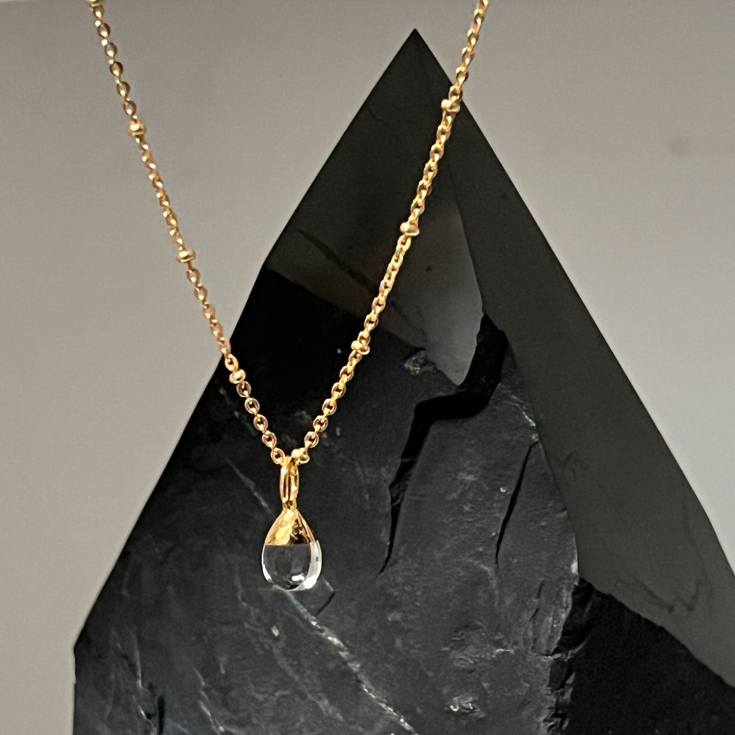 Smooth Rock Crystal Drop on Short Satellite Chain