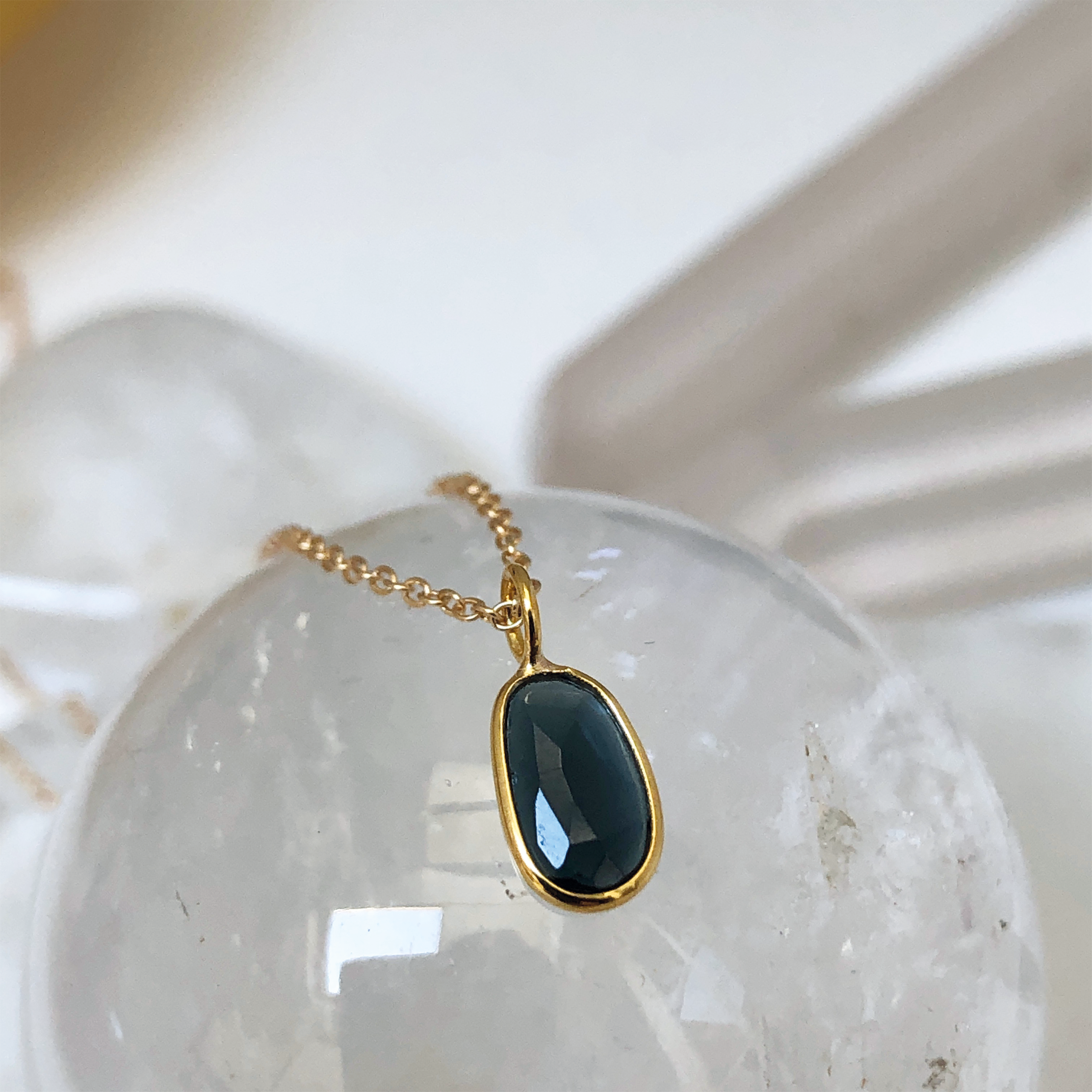 Tiny Vermeil Blue-Green Tourmaline Pendant on a 9k Gold Chain