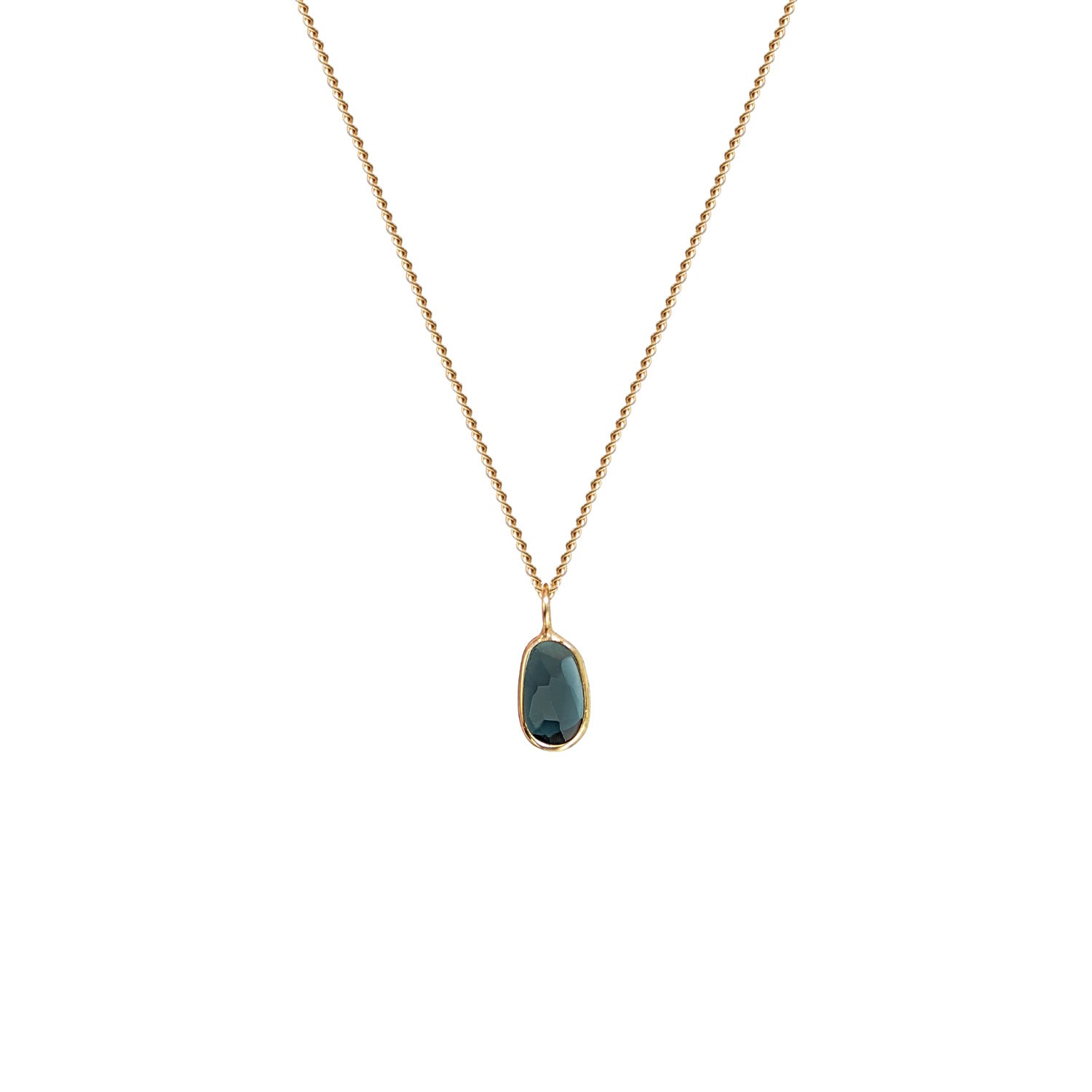 Tiny Vermeil Blue-Green Tourmaline Pendant on a 9k Gold Chain