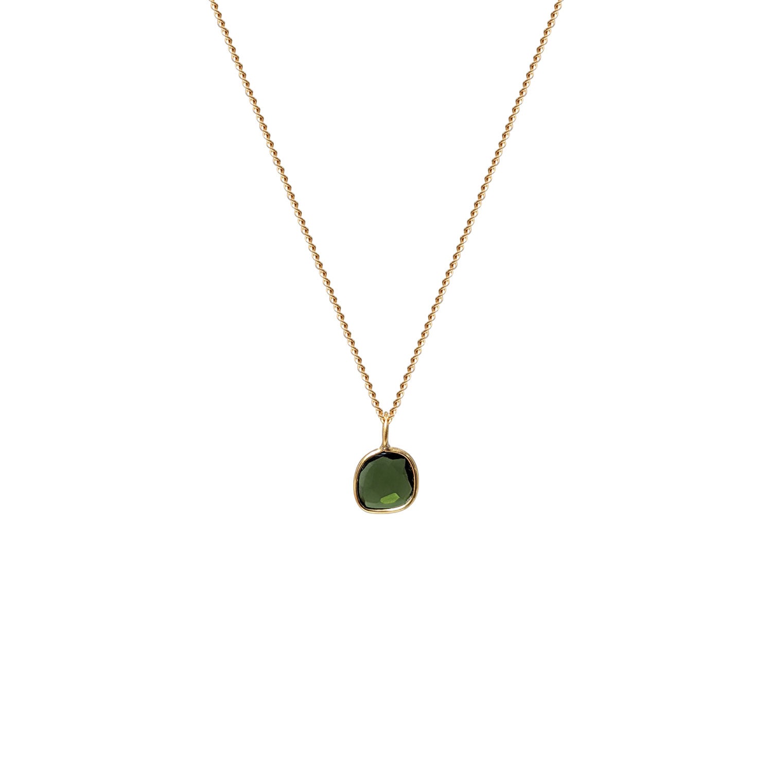 Tiny Vermeil Green Forest Tourmaline Freeform Pendant on a 9k Gold Chain