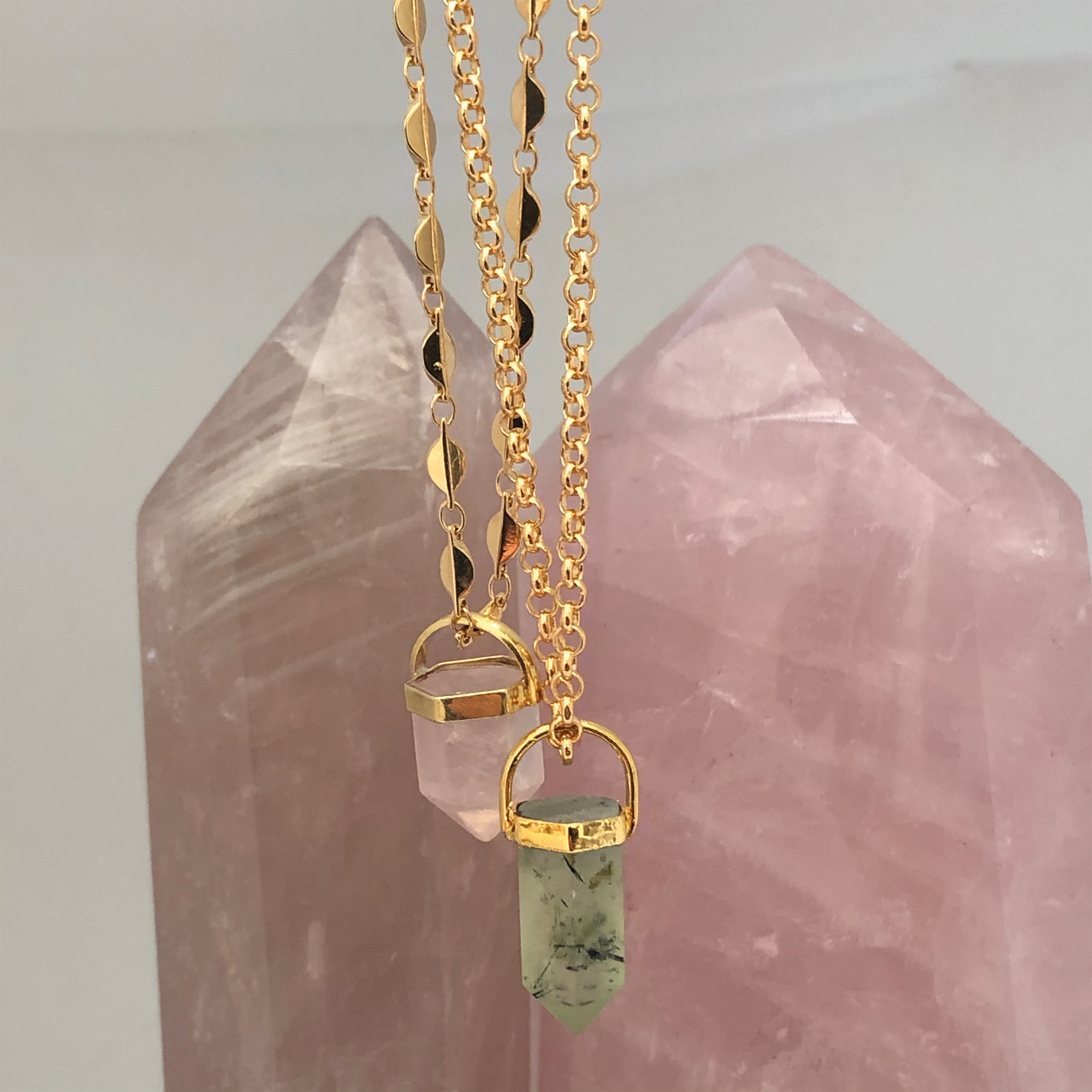 Green Prehnite Point on Baby Belcher Chain
