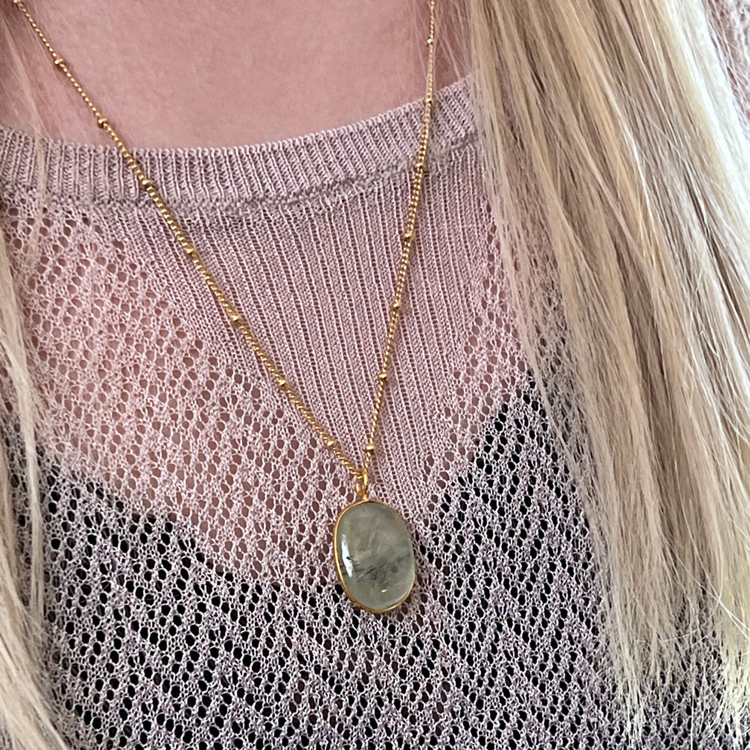 Freeform Prehnite Pendant  Bezel