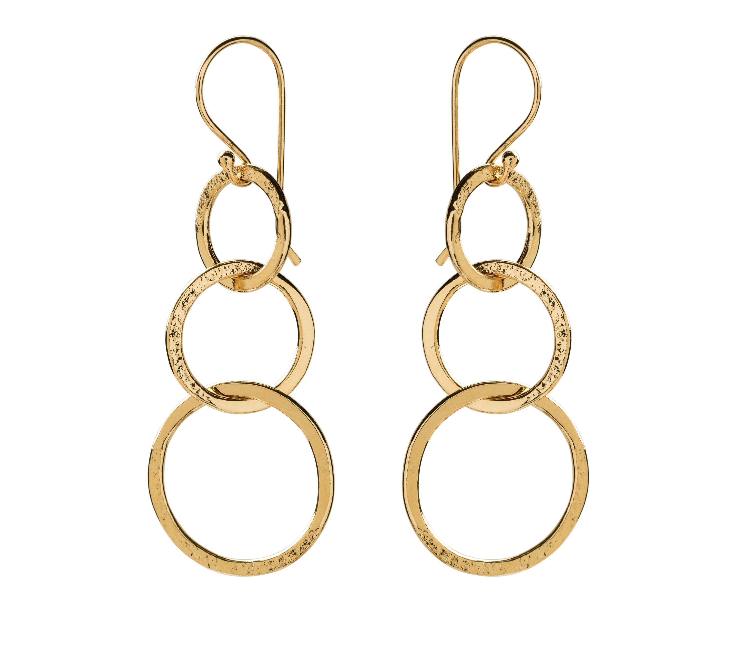 Statement drop earrings featuring interlinked textured hoops in polished gold, perfect for simple gold jewellery styling