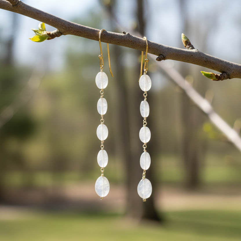 5 Stones white Moonstone earrings