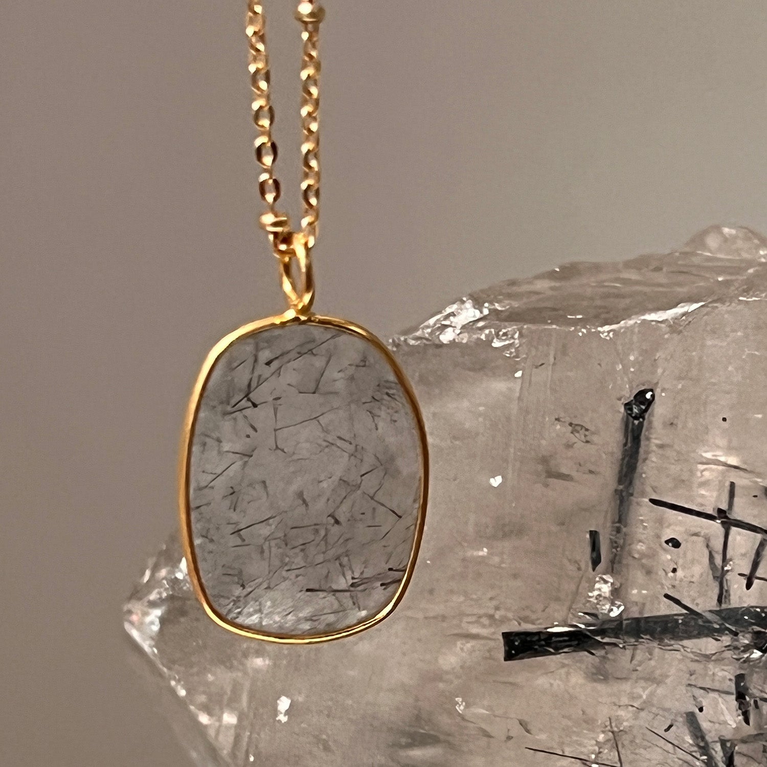 Grey Faceted Rutile Quartz On Long Satellite Chain