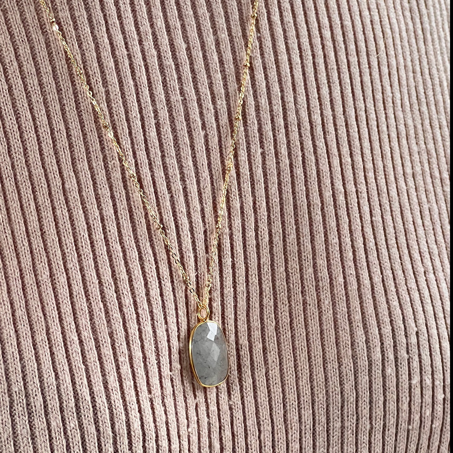 Grey Faceted Rutile Quartz On Long Satellite Chain