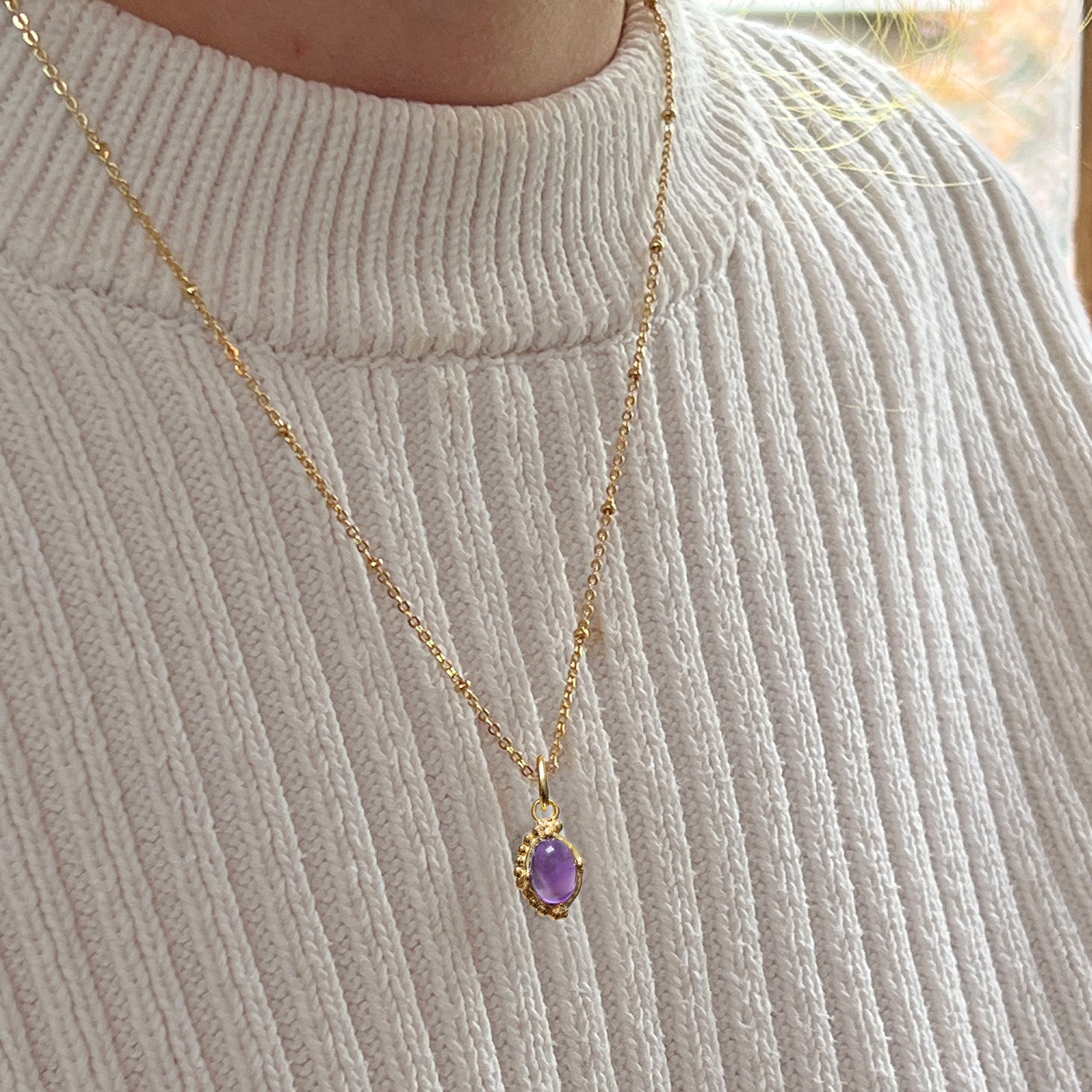 Asymmetric Amethyst Pendant On Satellite Chain Or Garnet Rosary