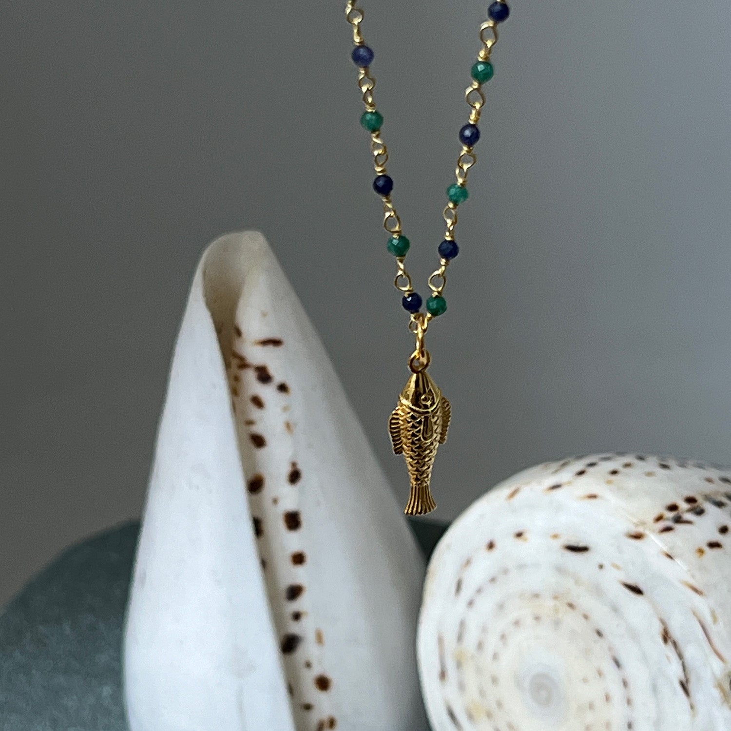 Celestial Fish  on Long or short semi precious Rosary Chain
