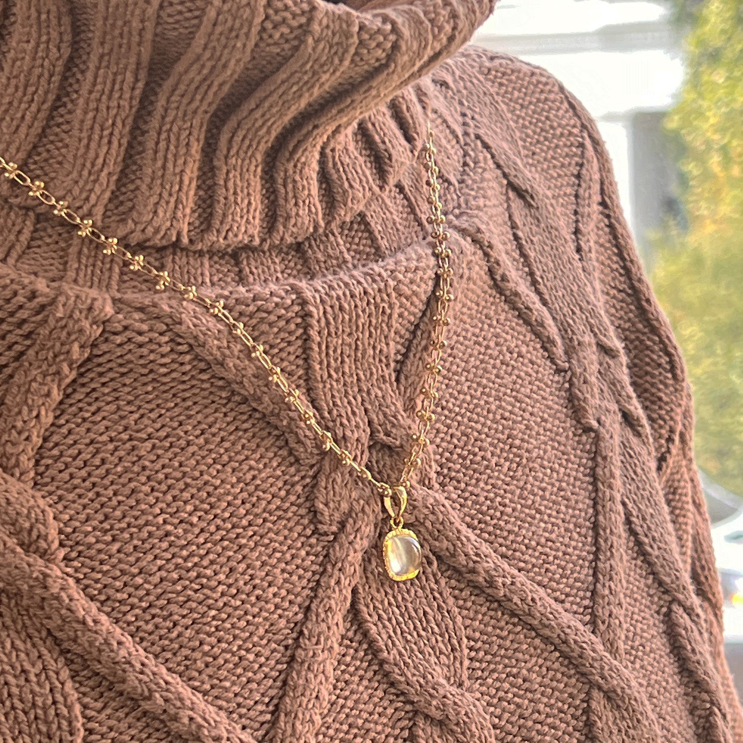 Citrine Square Pendant On Long Bula Chain
