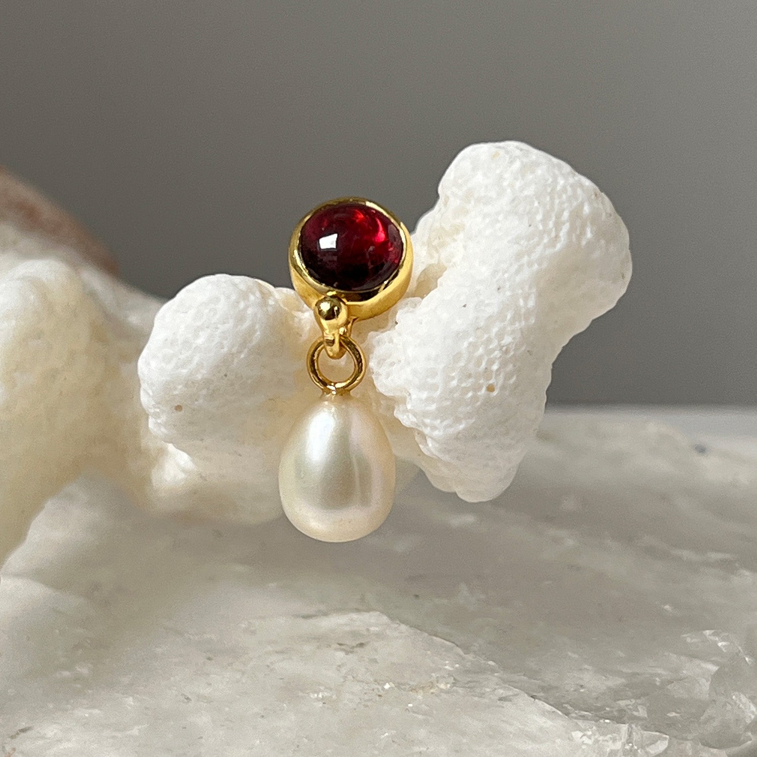Anabel Stud Garnet With Pearl Drop Earrings