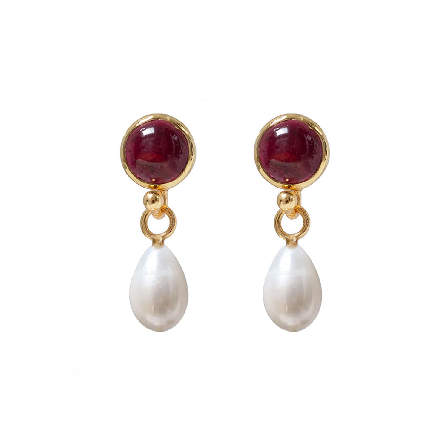 Anabel Stud Garnet With Pearl Drop Earrings