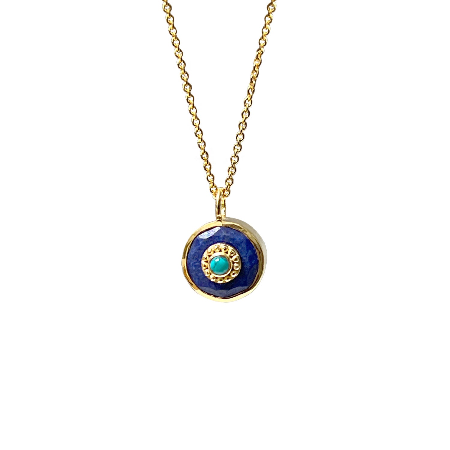 Azure Lapis Lazuli & Howlite Turquoise  Pendant on a  Simple Chain