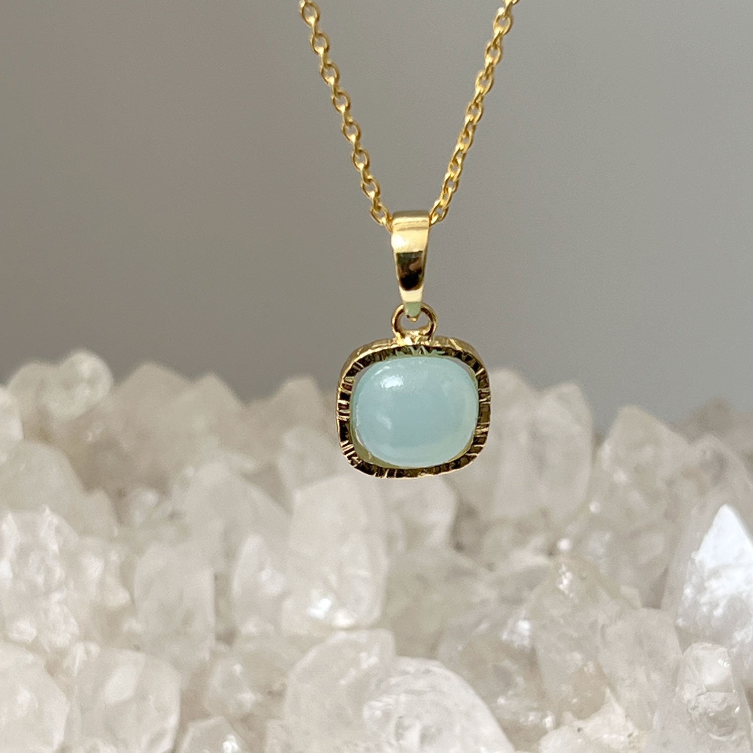 Aura Aqua Chalcedony Pendant on Short Simple Chain