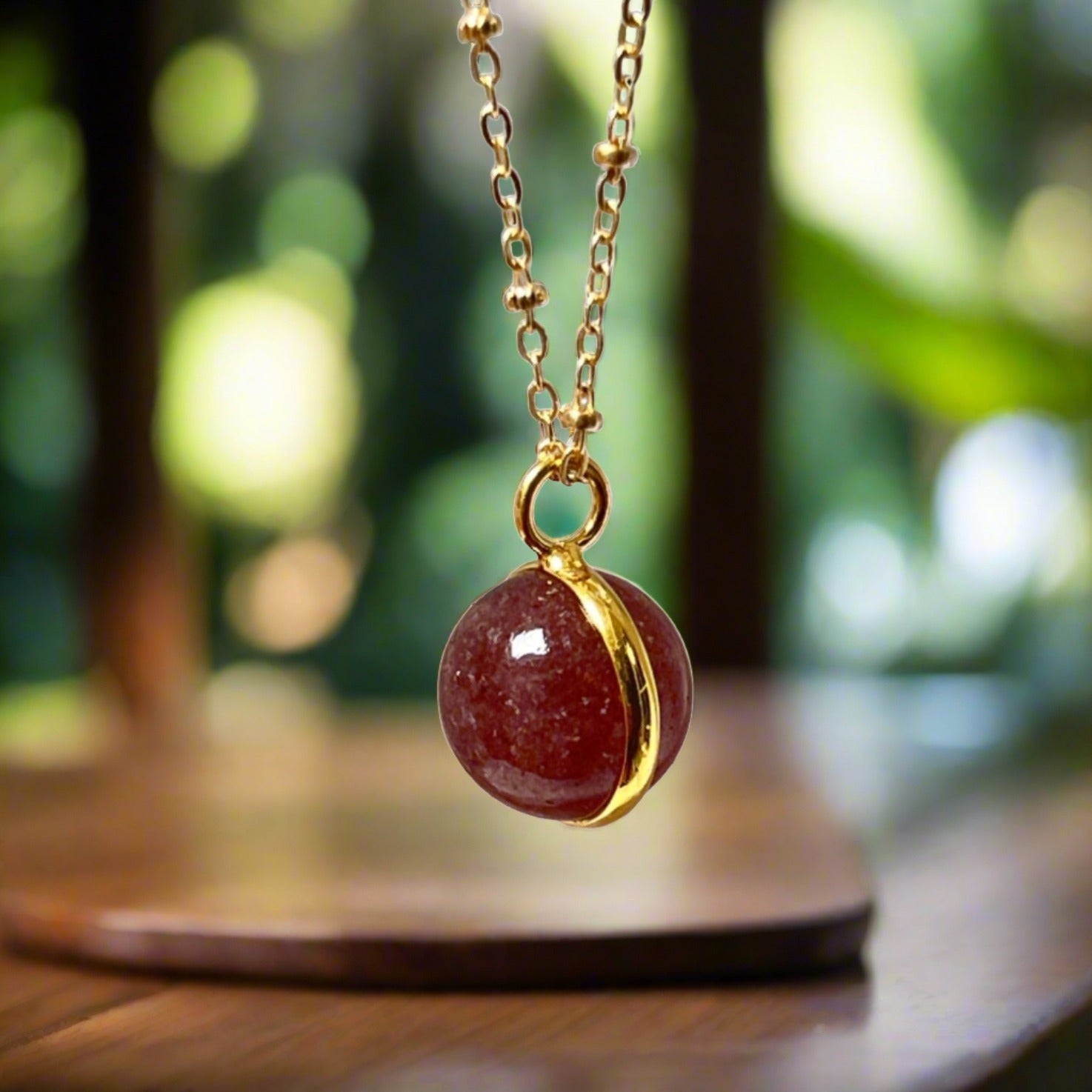 Magic Crystal Ball Strawberry Quartz On A Long Satellite chain