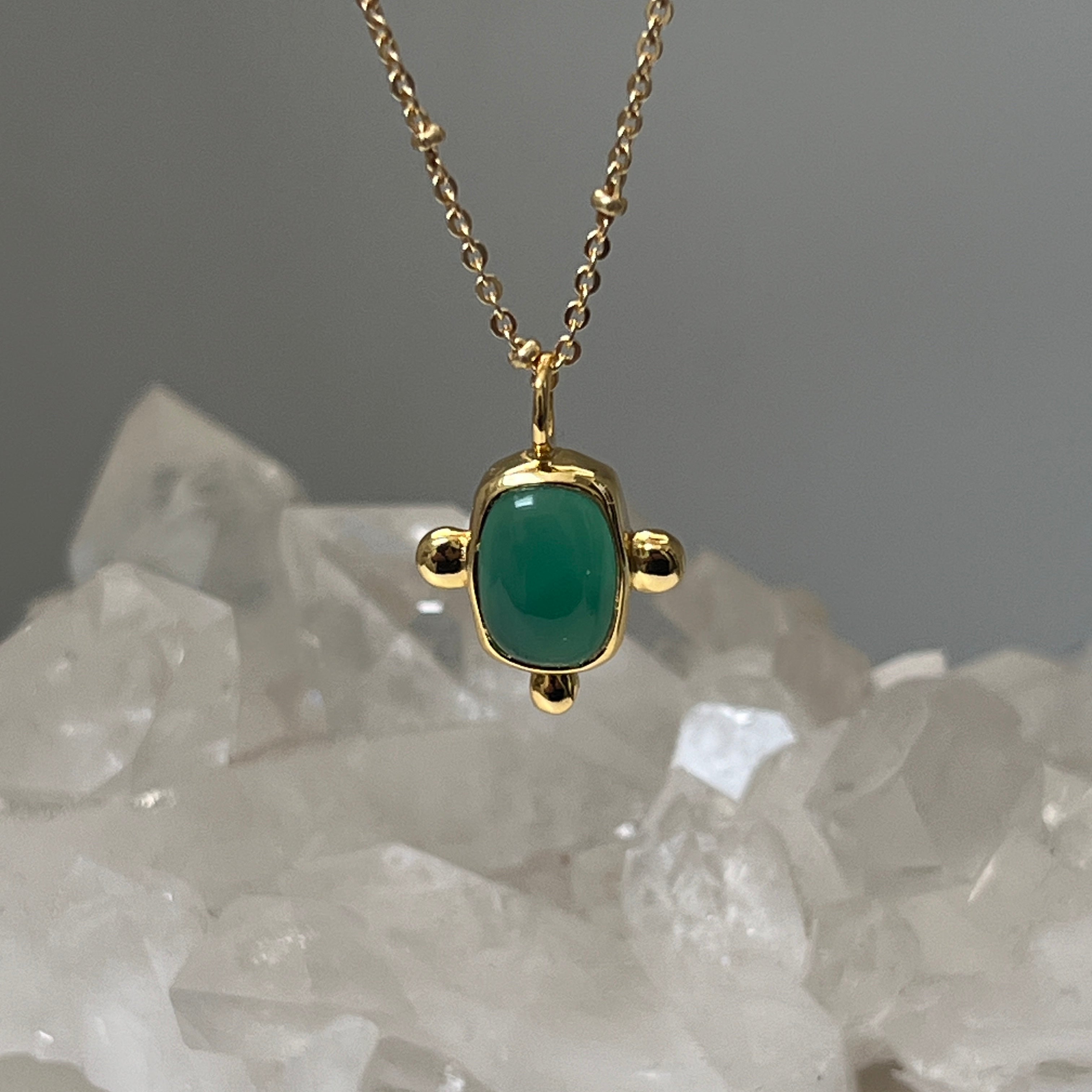 Beatriz Green Onyx Pendant On Short Satellite Chain