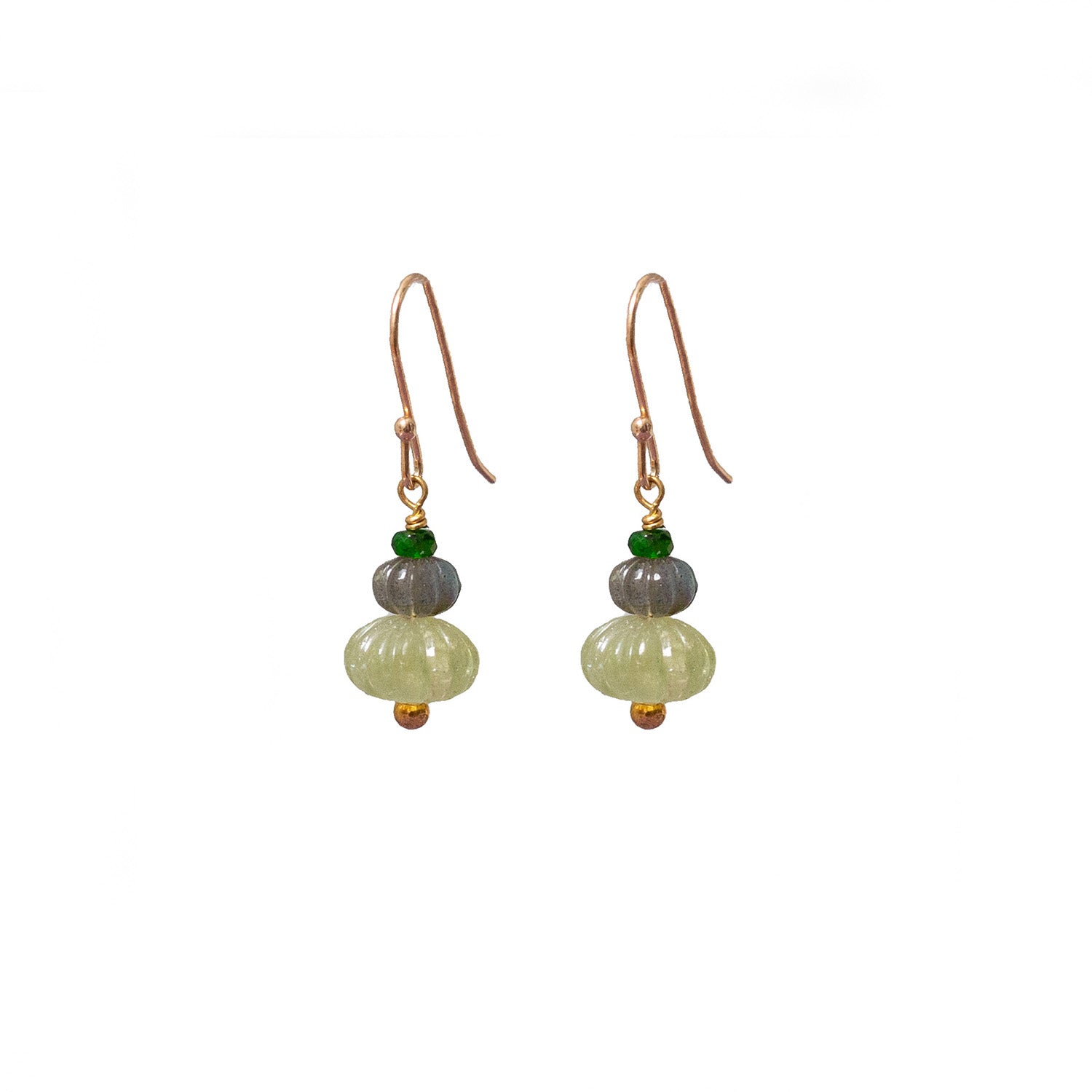 Earth Trio Earrings With Grossular Garnet , Labradorite & Green Diopside