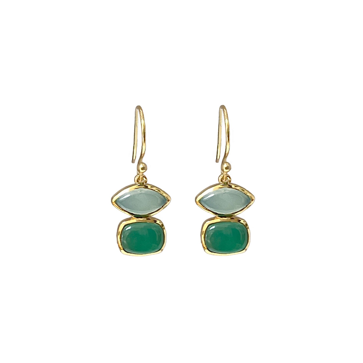 Beryl Aqua Chalcedony and Green Onyx Vermeil Earrings