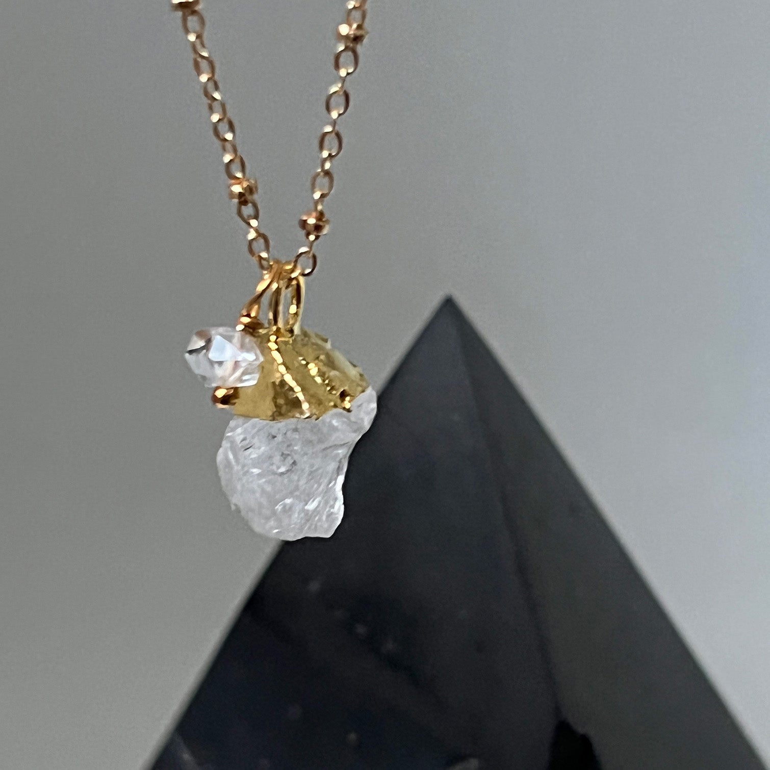Raw Freeform Crystal Pendant with Small Herkimer Diamond