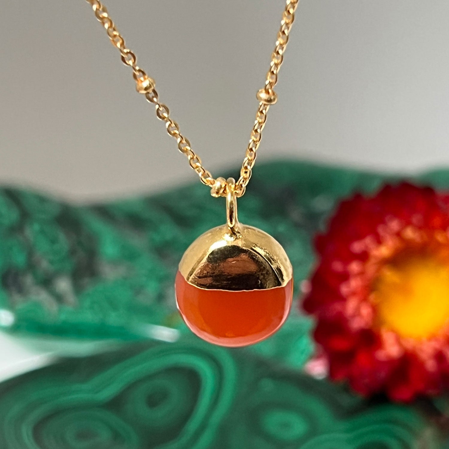 Flat Pebble Pendant Carnelian on Satellite chain