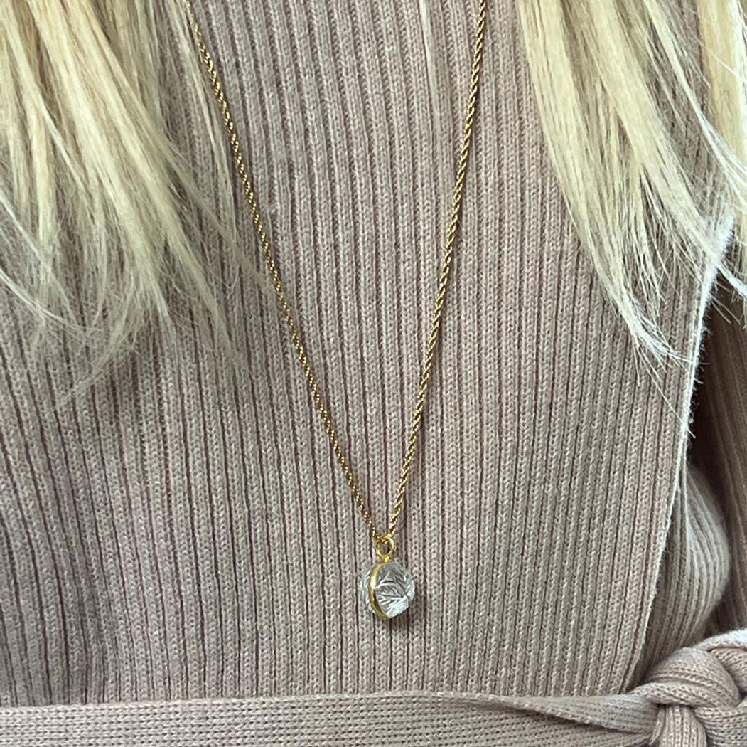 Carved Rock Crystal Ball Pendant on Long Satellite Chain