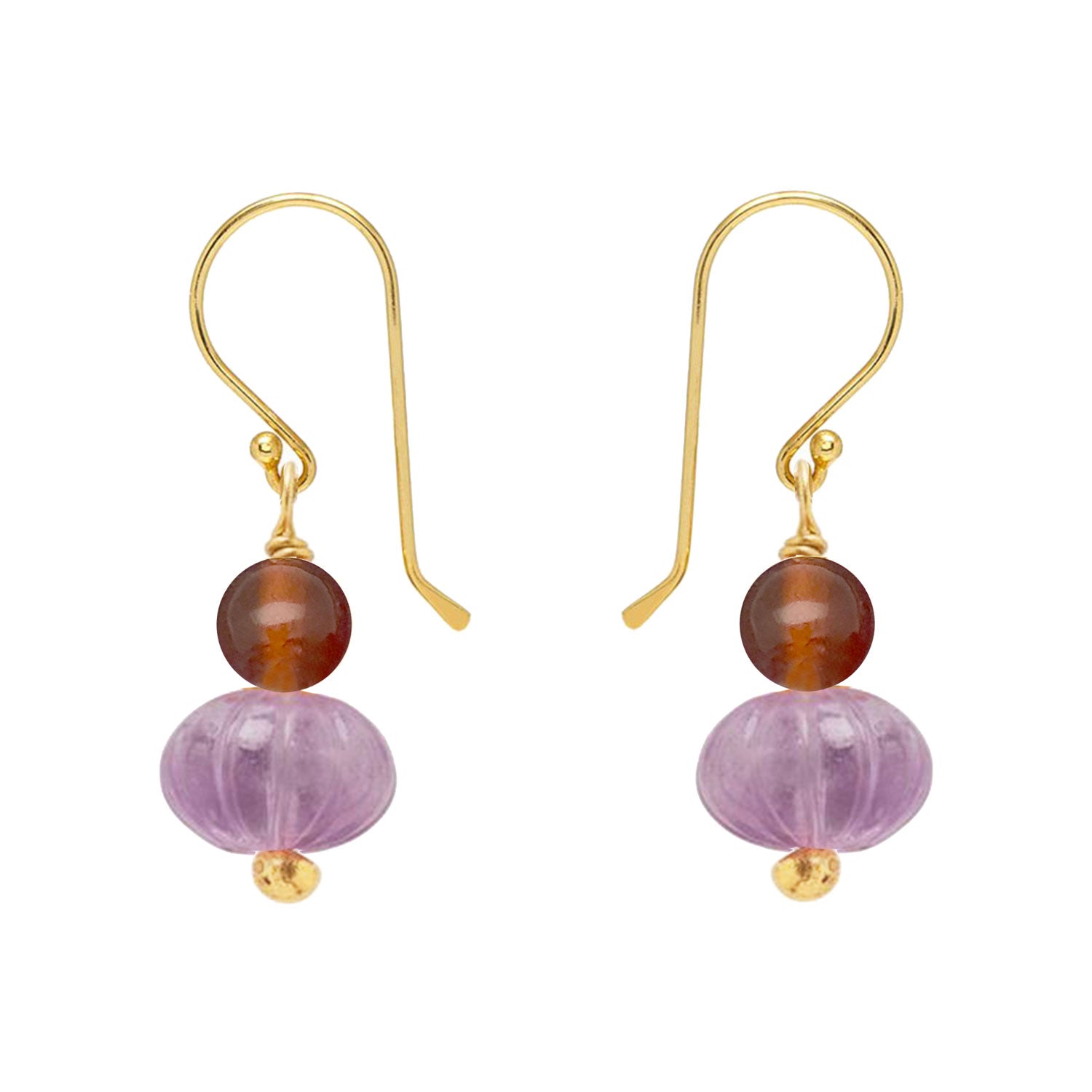 Carved Amethyst and Carnelian Duo Earrings