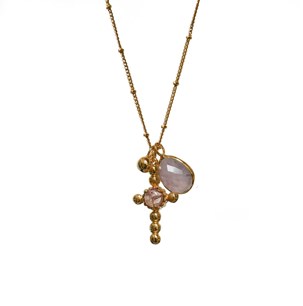 Tourmaline In Cross Charm Bundle With Moonstone Or Rose Quartz
