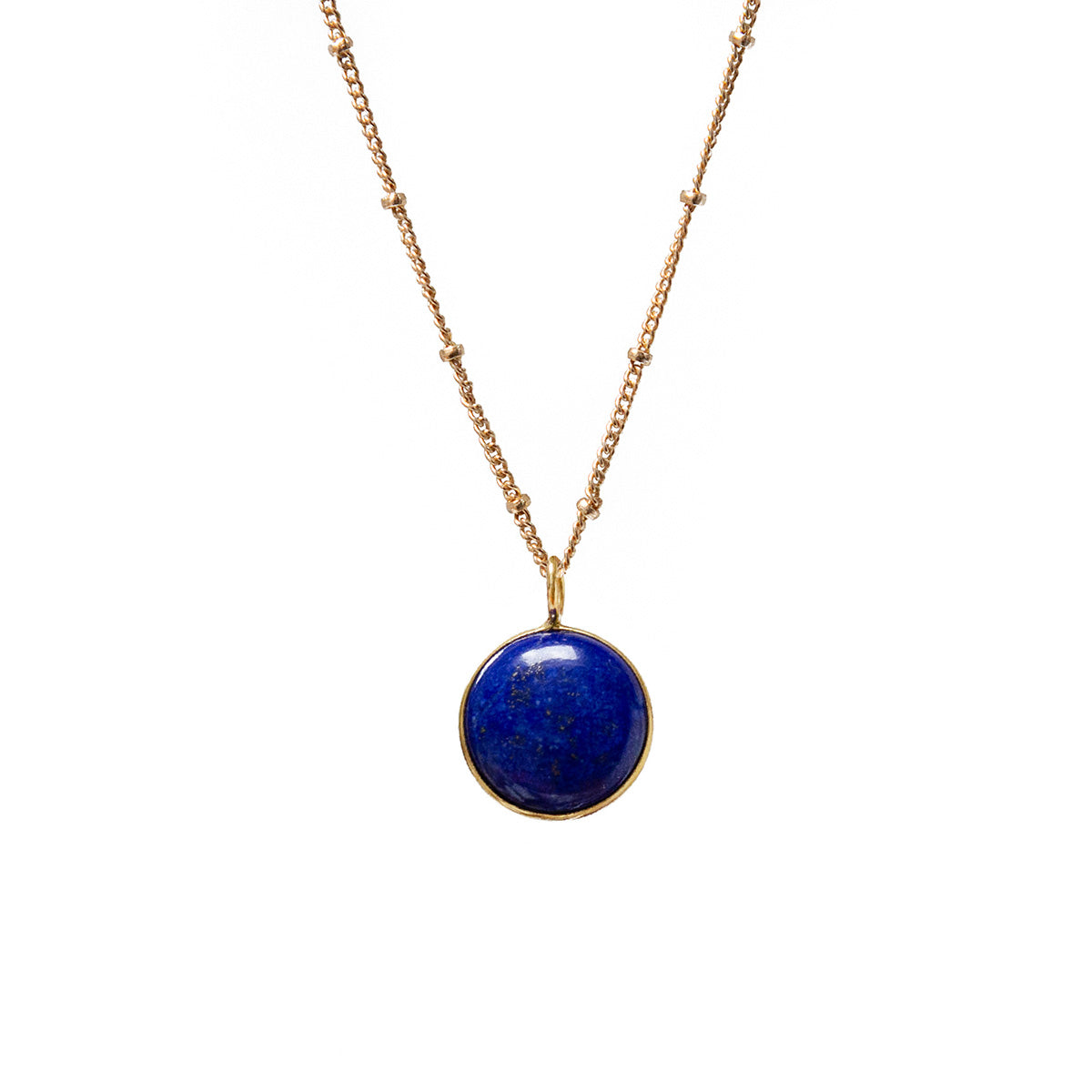 Lapis Domed Cabochon Pendant on Long Biba Chain