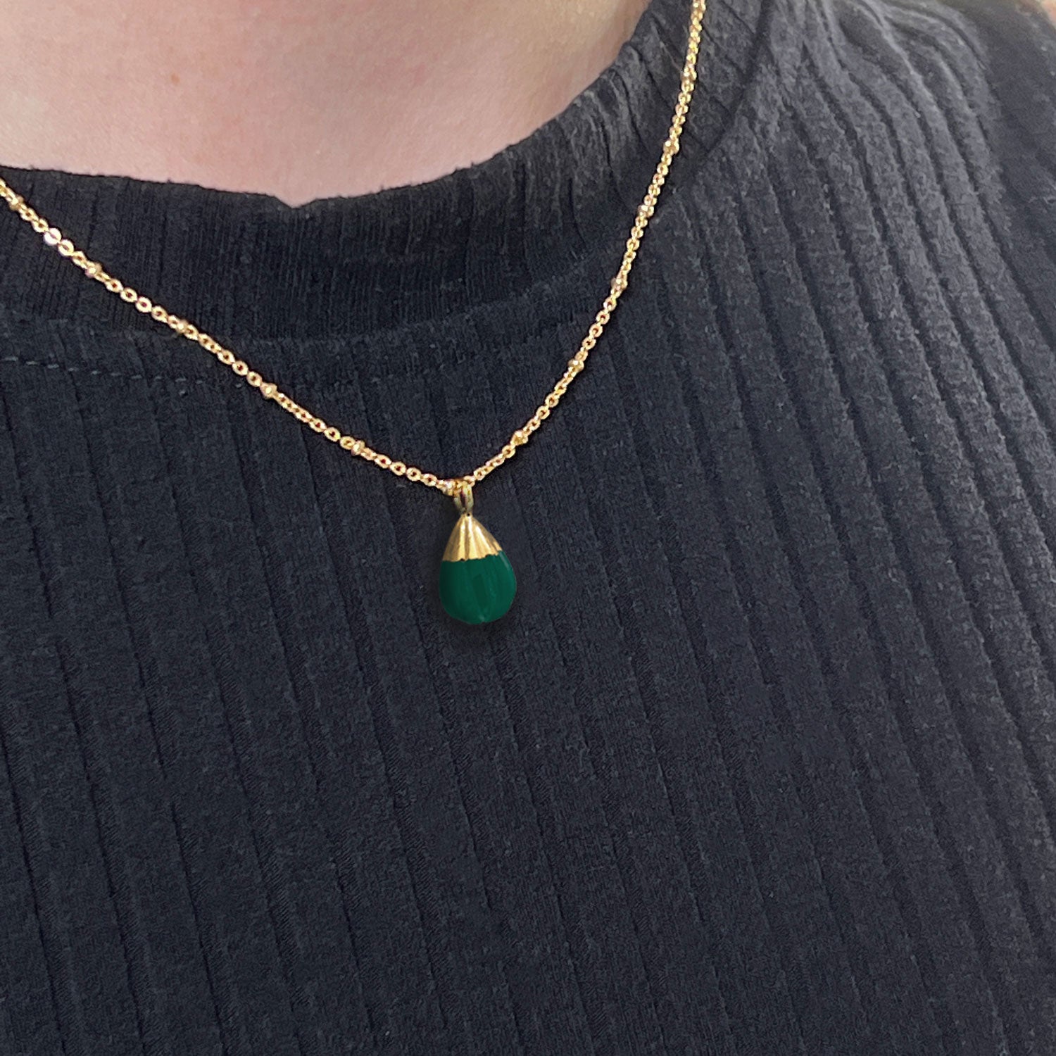 Eva Pendant Carved Green Onyx on satellite chain