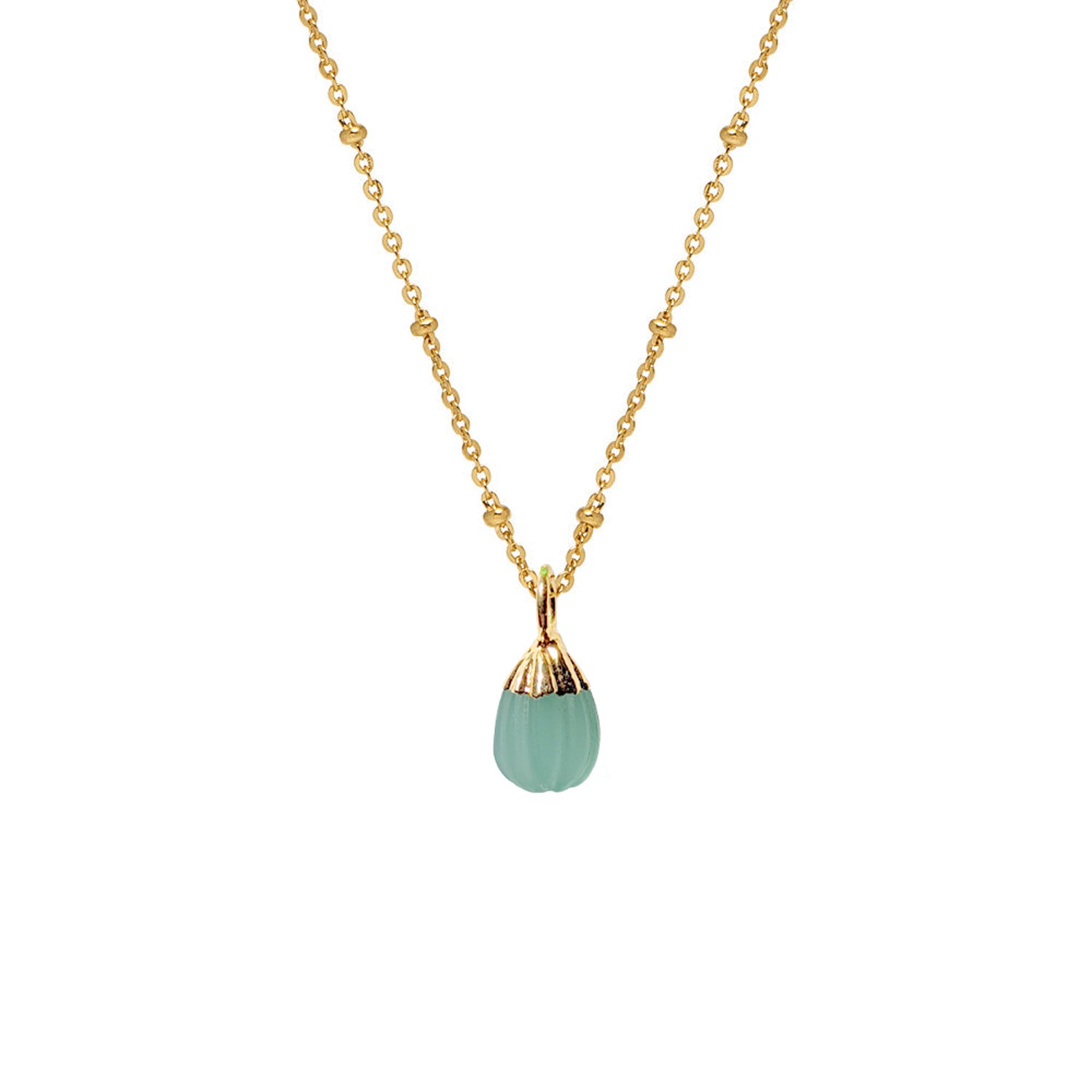 Eva Pendant Carved Green Onyx on satellite chain