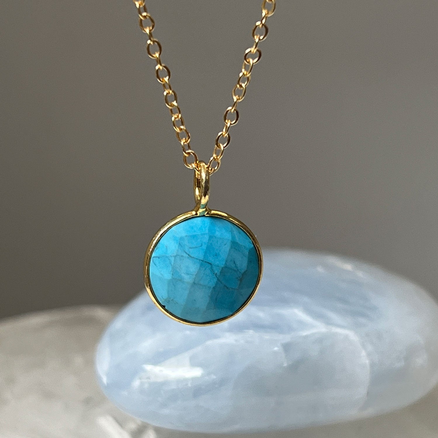 Faceted Howlite Turquoise Pendant on Short Simple Chain