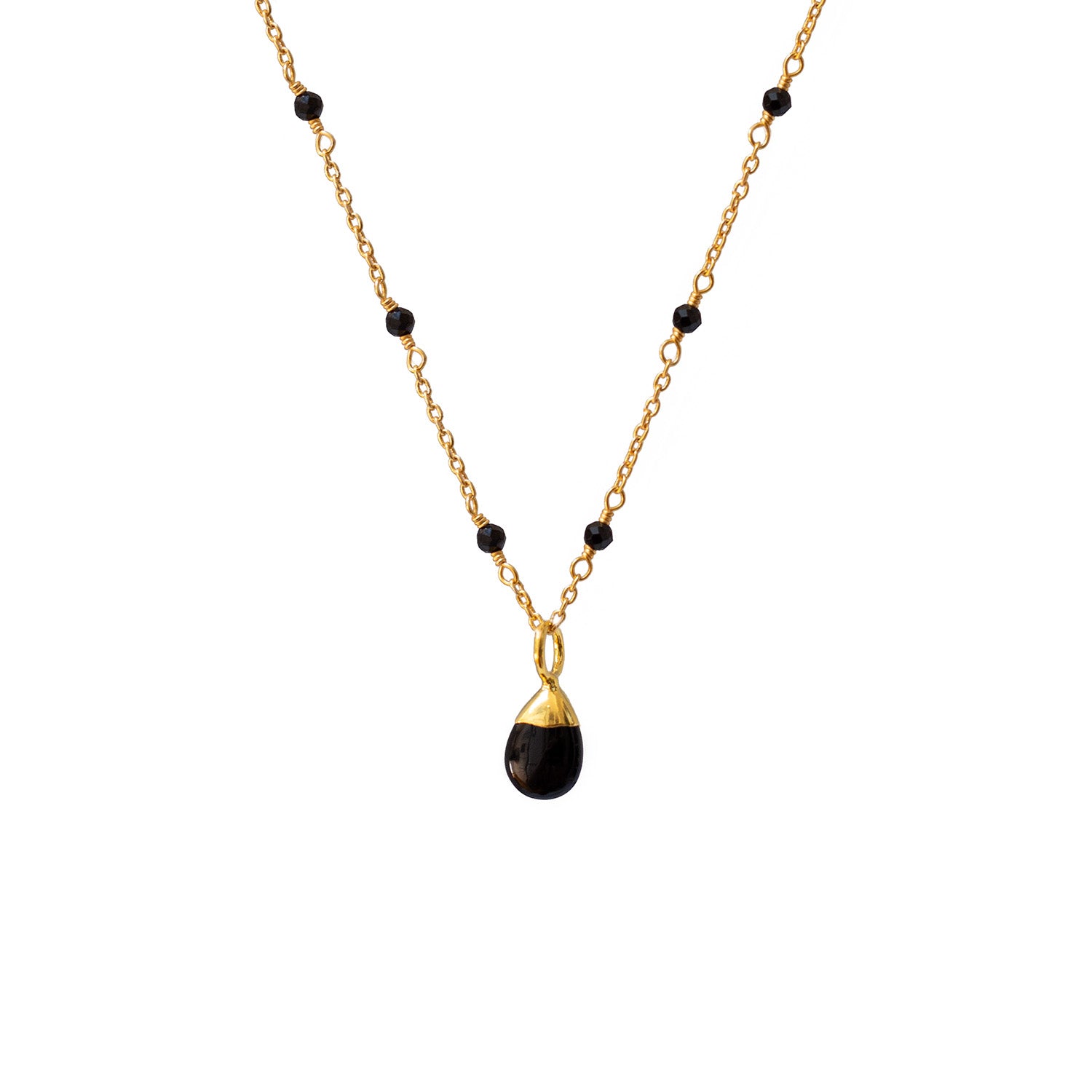 Fancy Black Onyx Rosary Short With Black Onyx Drop