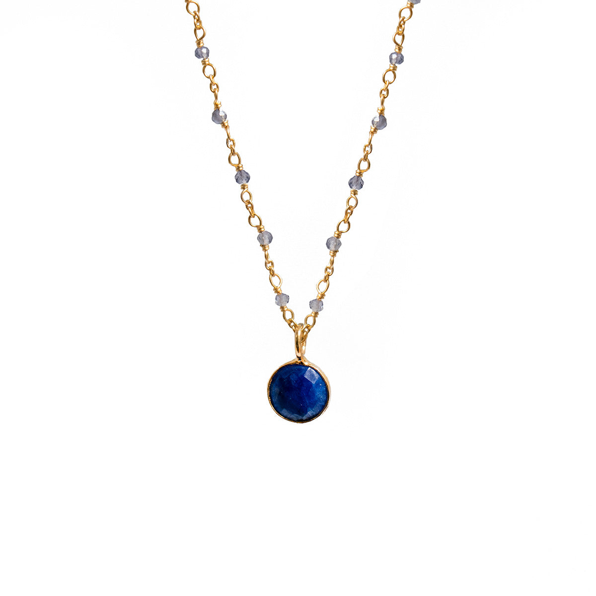 Fancy Rosary Iolite  with Astro Sapphire Pendant