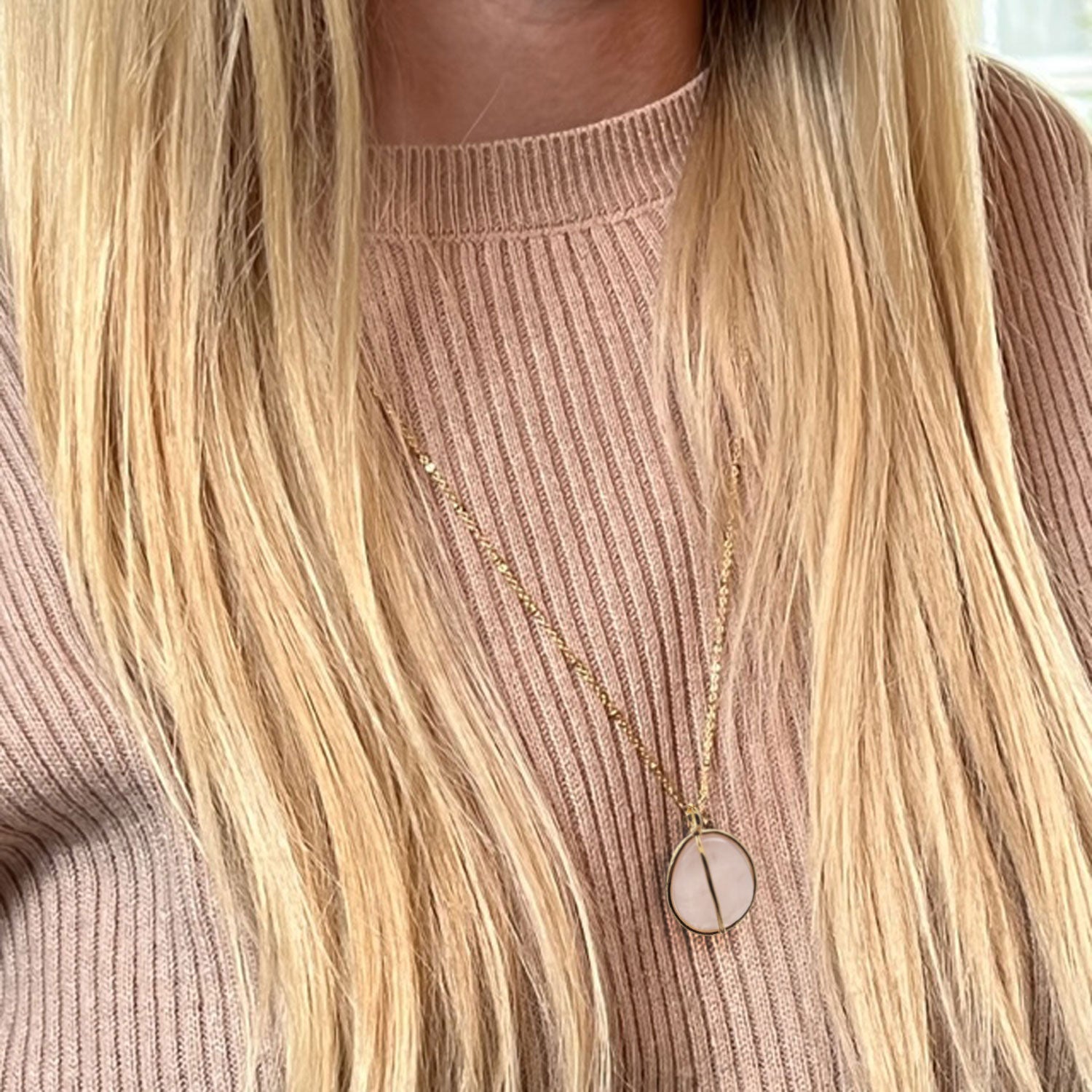 Freeform Pebble Rose Quartz Pendant