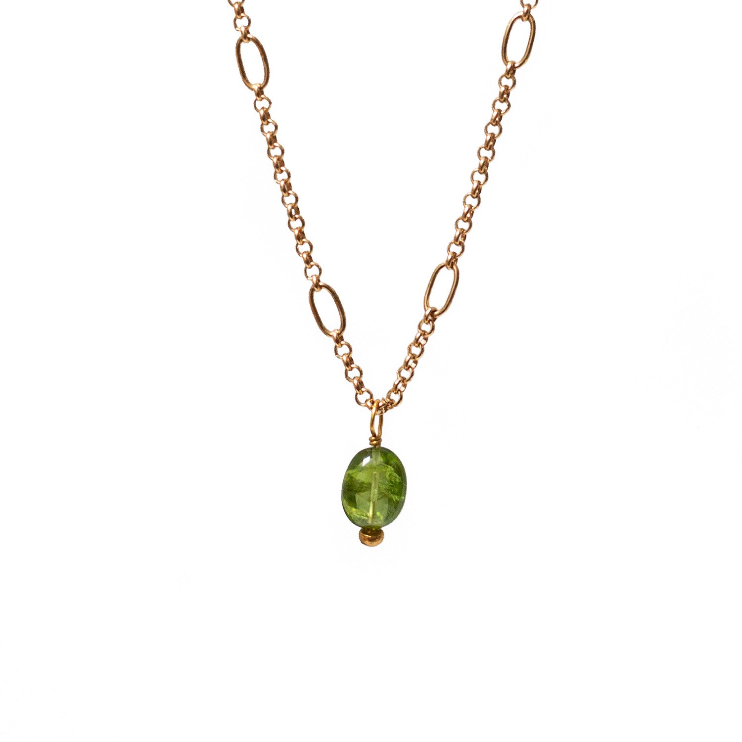 Long Ovala Chain With Peridot Semi Precious Stone