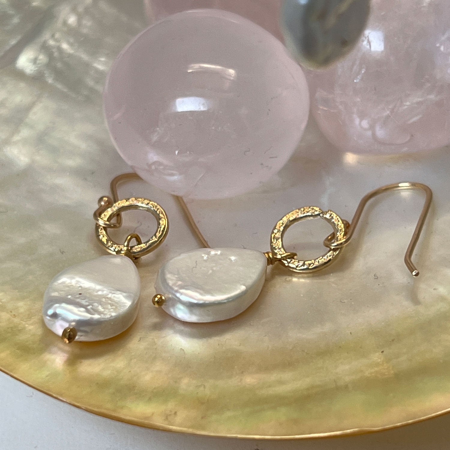Gita Flat Teardrop Pearl Earrings