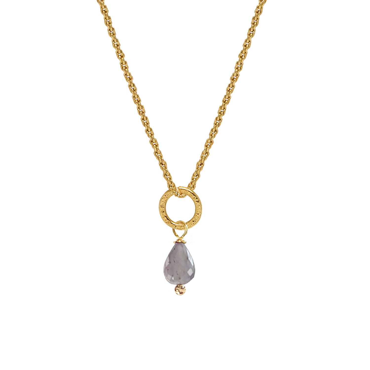 Gita Pendant  Grey Pear Moonstone Drop on Short Rope Chain