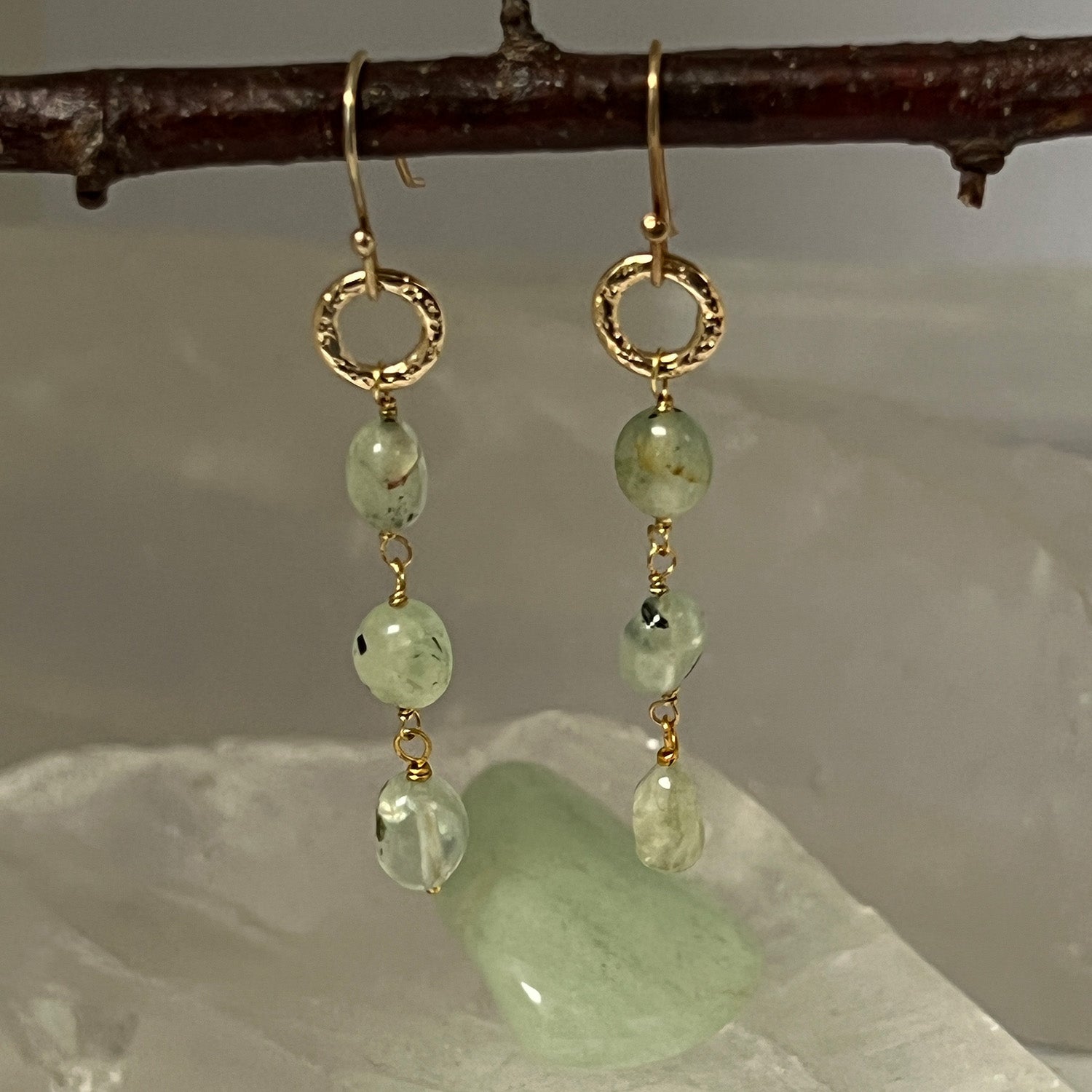 Gita Prehnite Three Stone Drop Earrings
