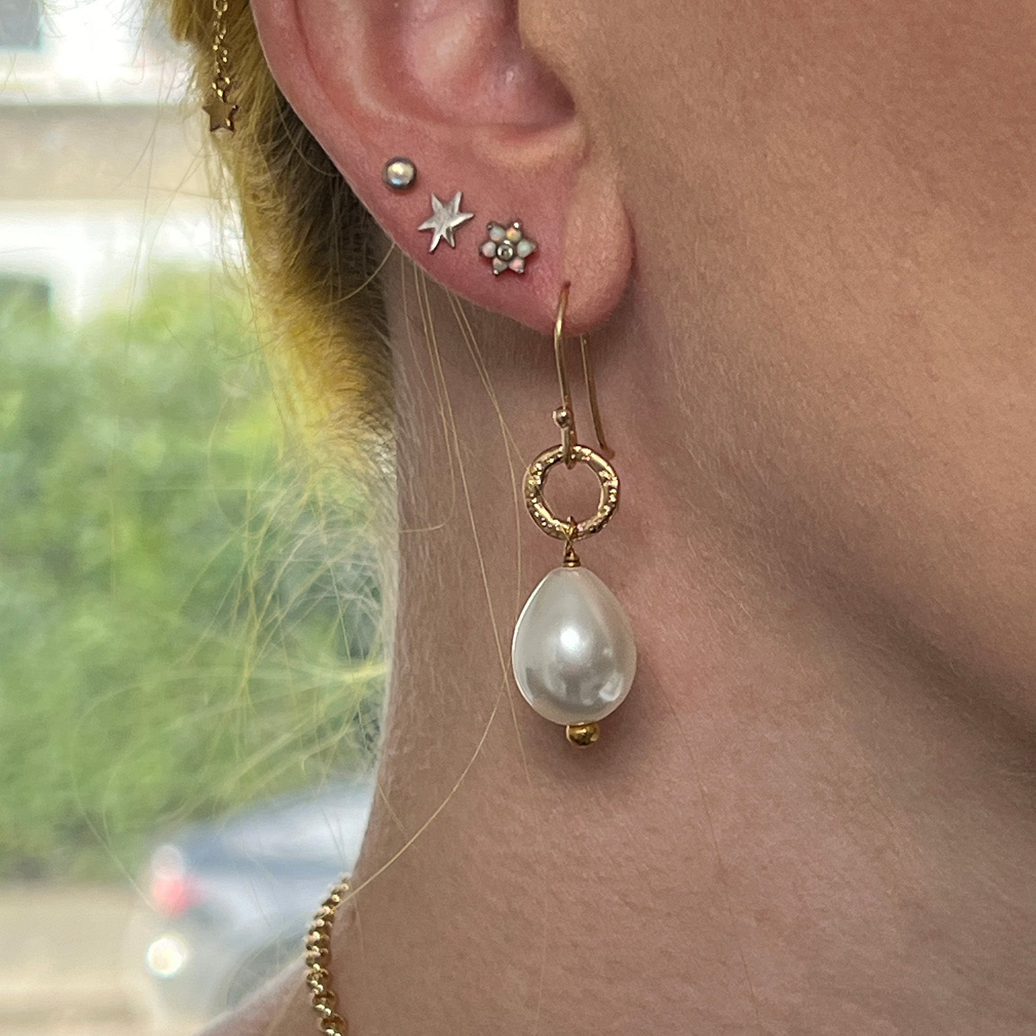 Gita Large Mother Of Pearl On Hook Earring