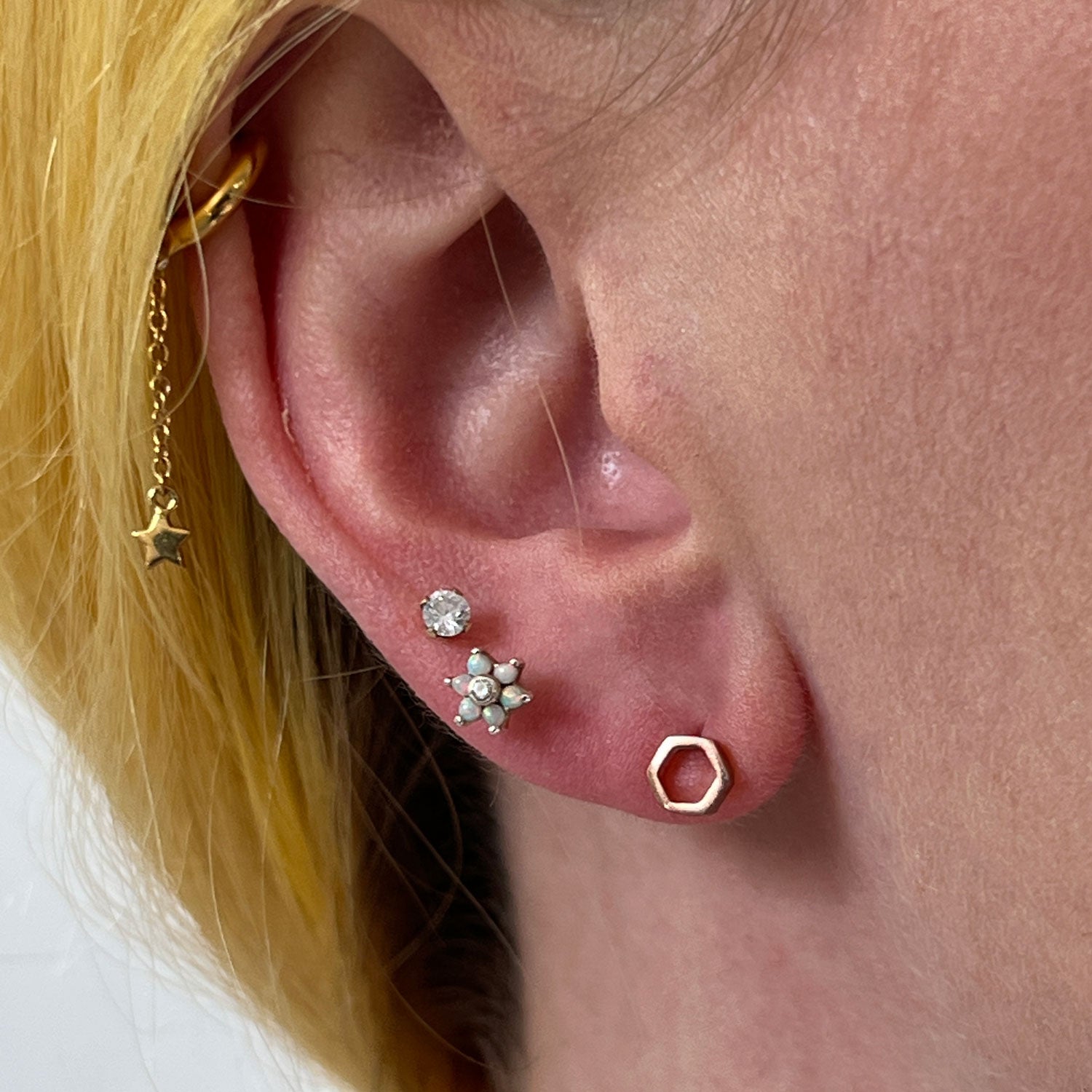 9ct Rose Gold Hexagon Studs