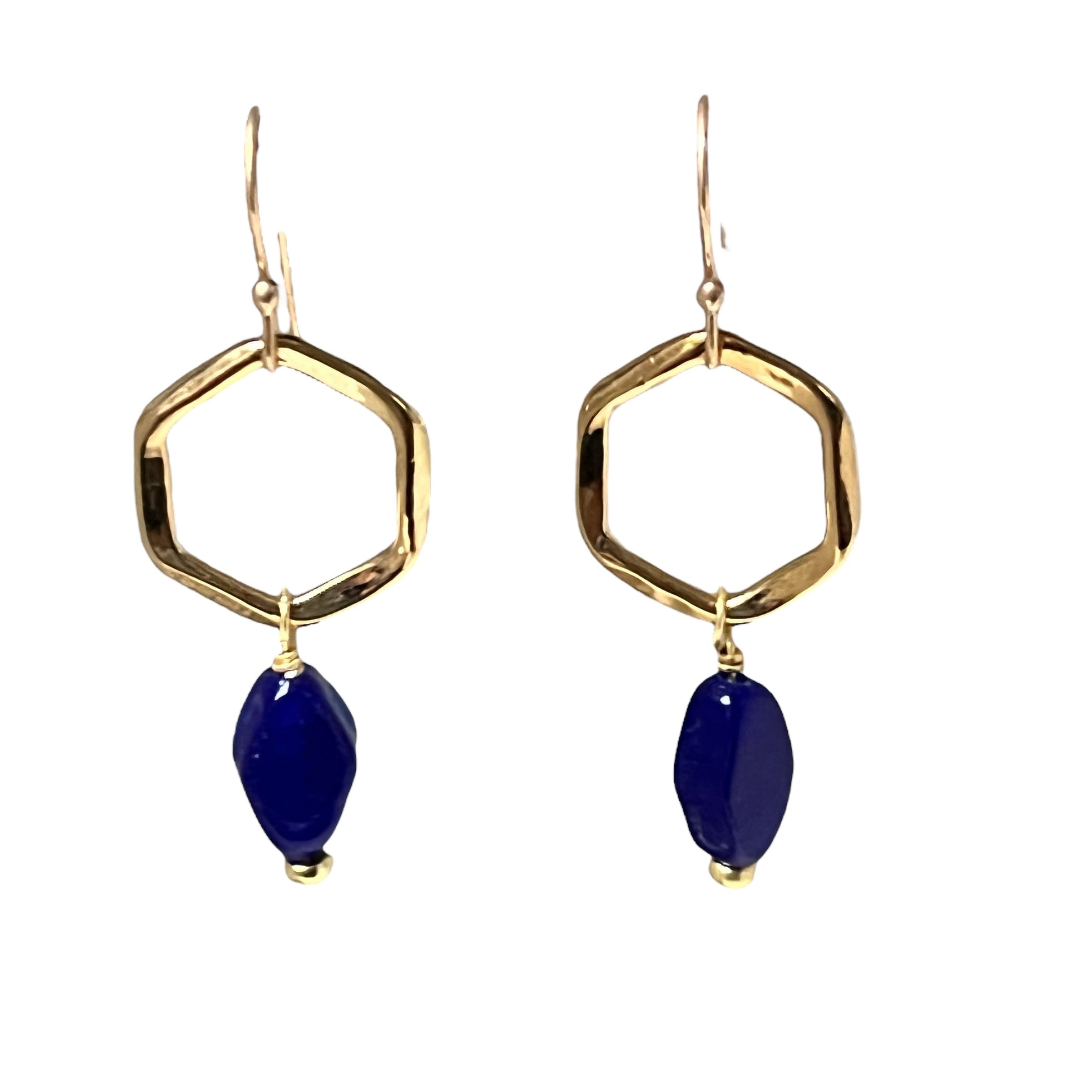 Exagon Earring with Blue recycled glass