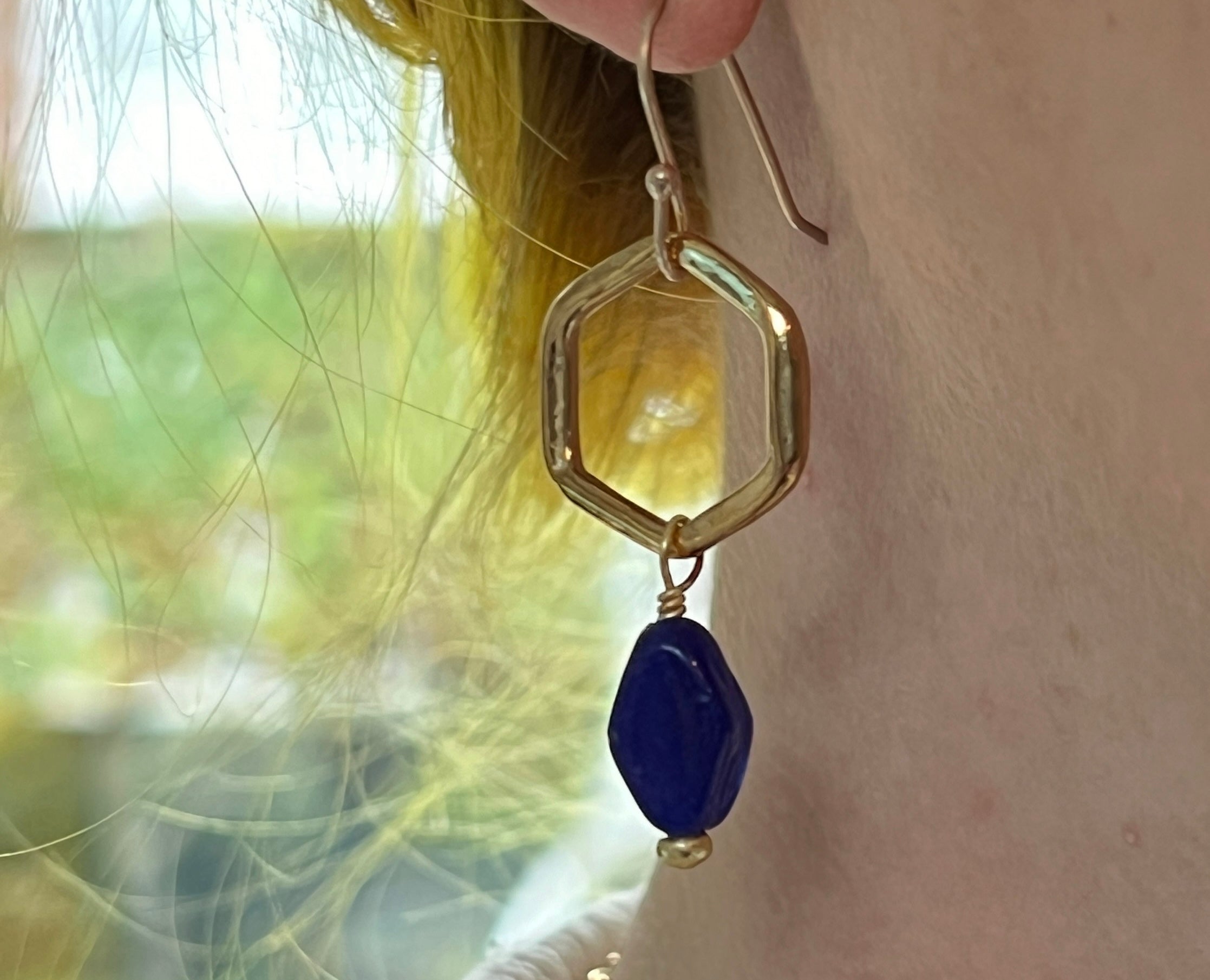 Exagon Earring with Blue recycled glass