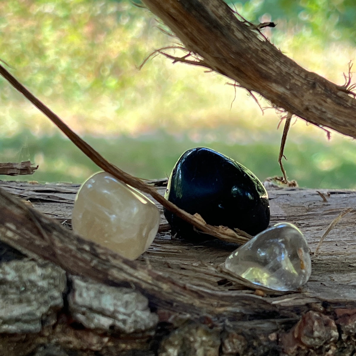 Natural Tumble Black Tourmaline ,rock crystal and Citrine  ,The grounding Joy set