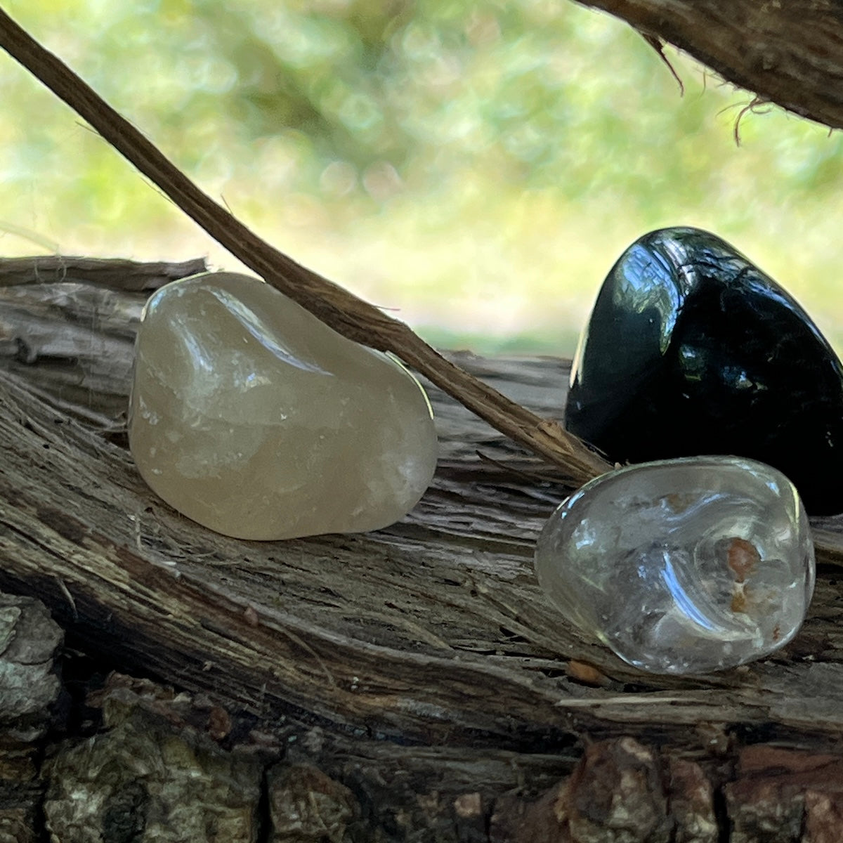Natural Tumble Black Tourmaline ,rock crystal and Citrine  ,The grounding Joy set