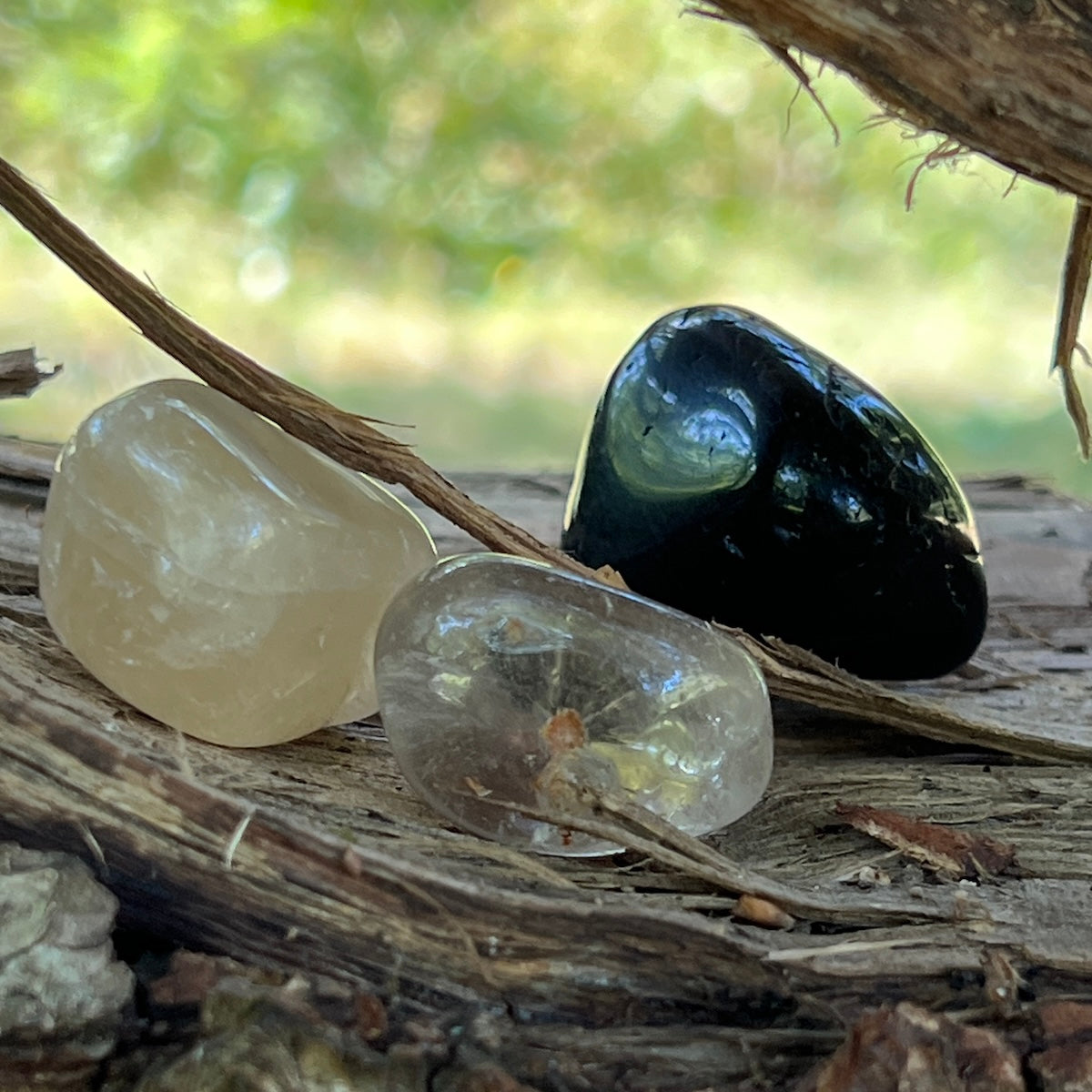 Natural Tumble Black Tourmaline ,rock crystal and Citrine  ,The grounding Joy set