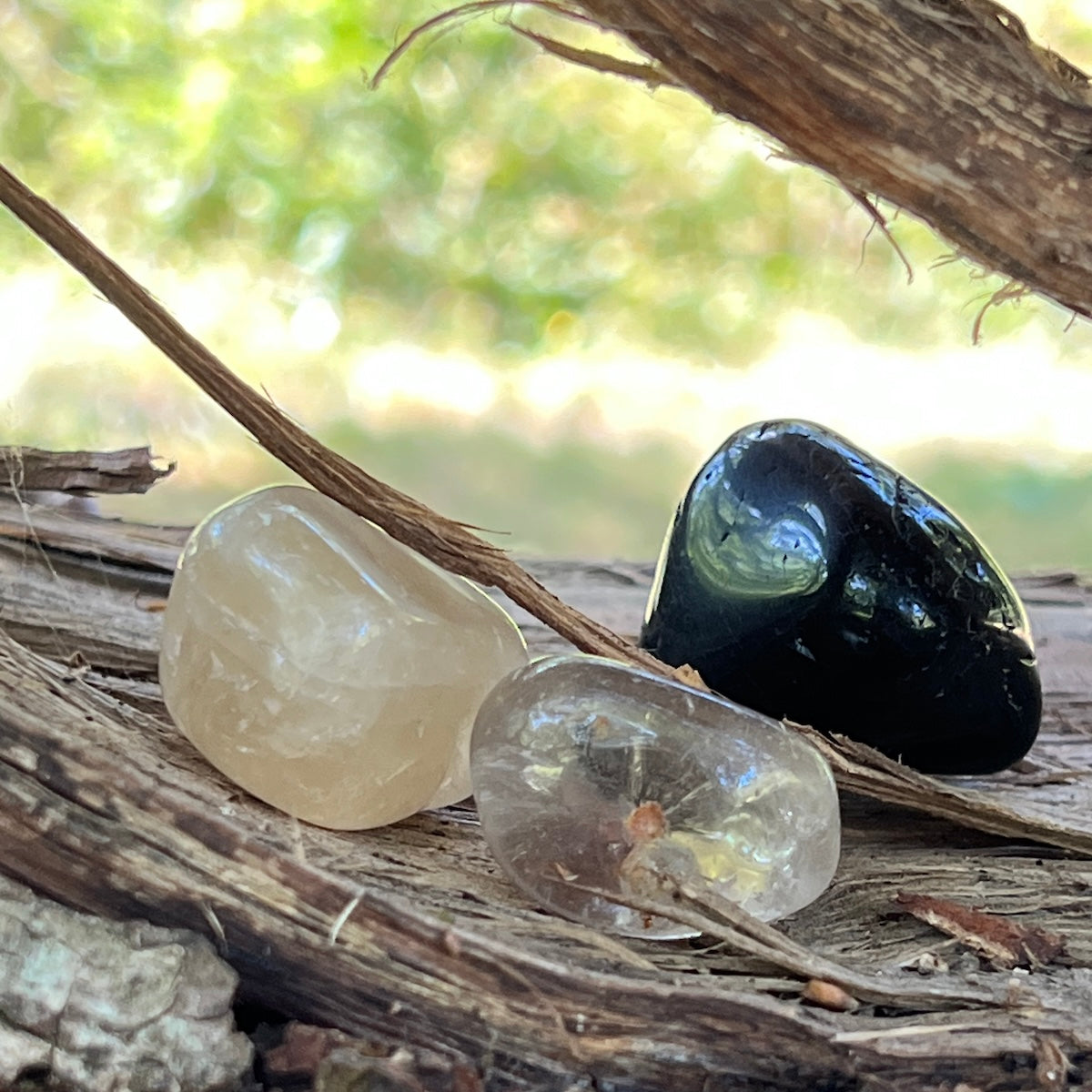 Natural Tumble Black Tourmaline ,rock crystal and Citrine  ,The grounding Joy set