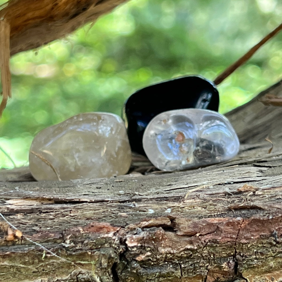 Natural Tumble Black Tourmaline ,rock crystal and Citrine  ,The grounding Joy set
